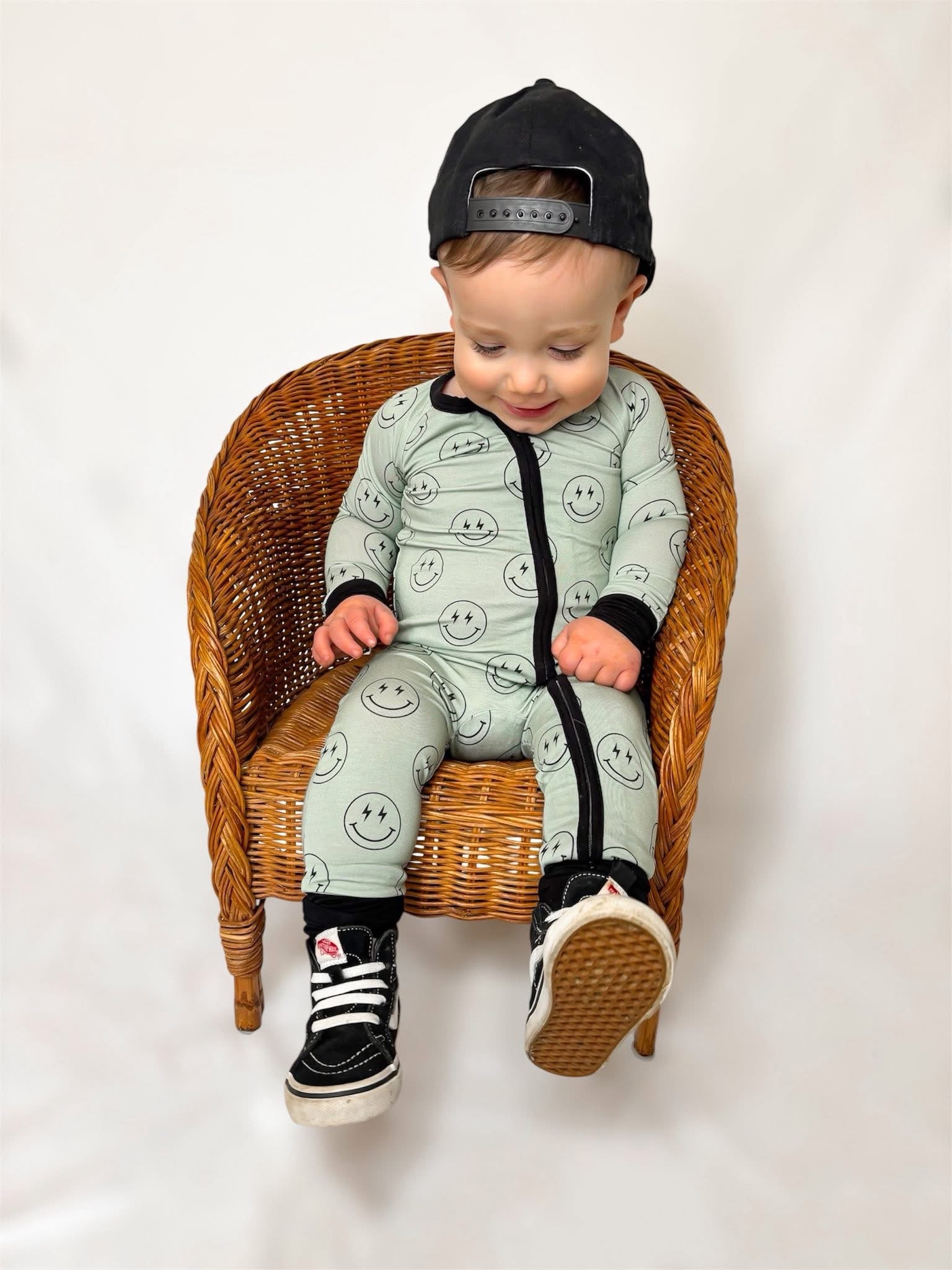 Pistachio Smileys Double Zippy Romper