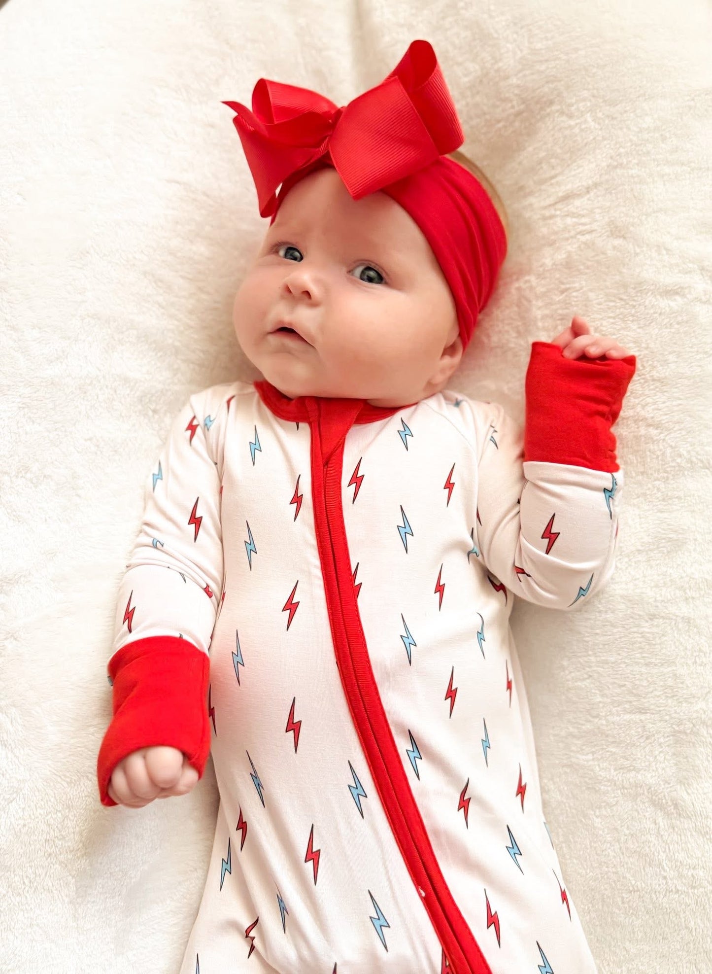 Red, White, & Bolts Double Zippy Romper