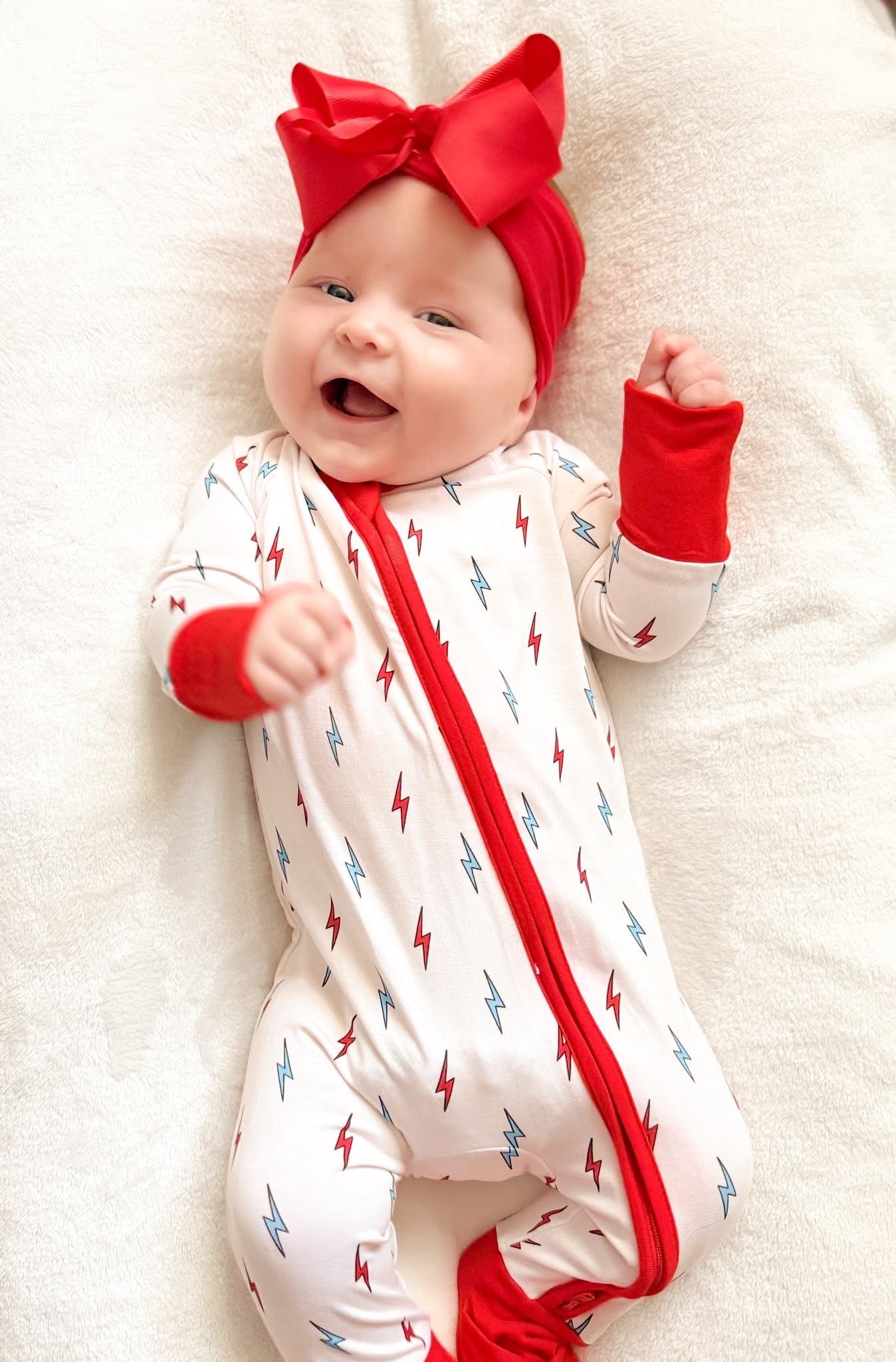Red, White, & Bolts Double Zippy Romper