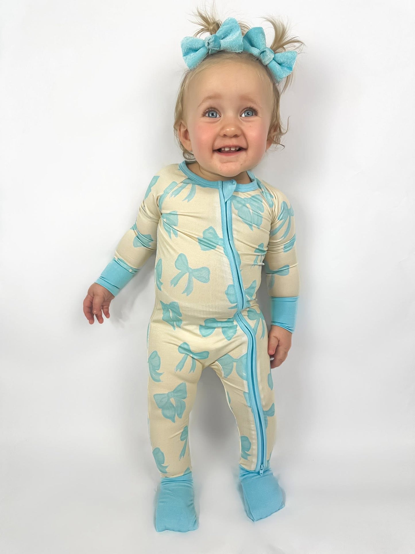 Bronx&Co. Blue Bow Double Zippy Romper