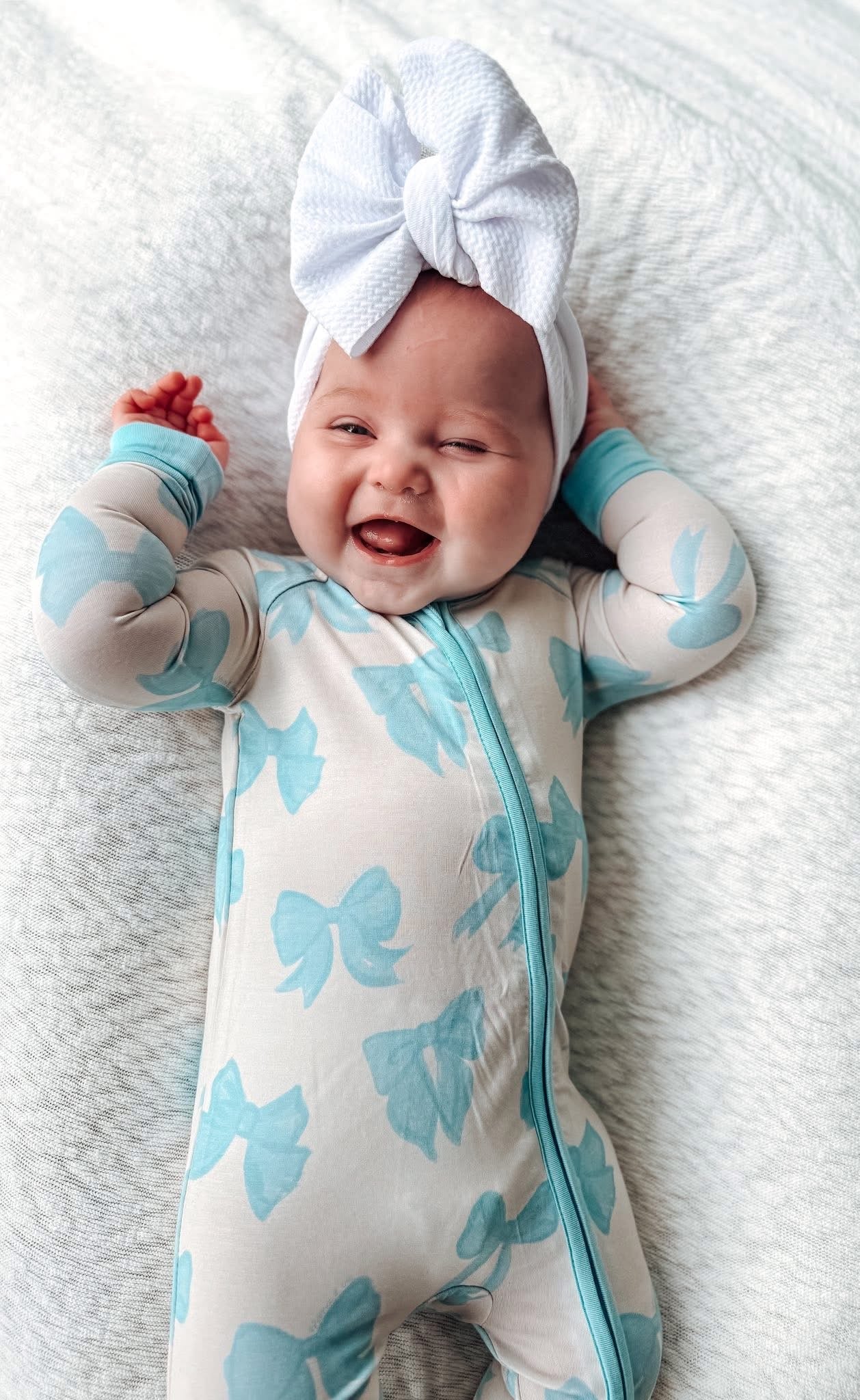 Bronx&Co. Blue Bow Double Zippy Romper