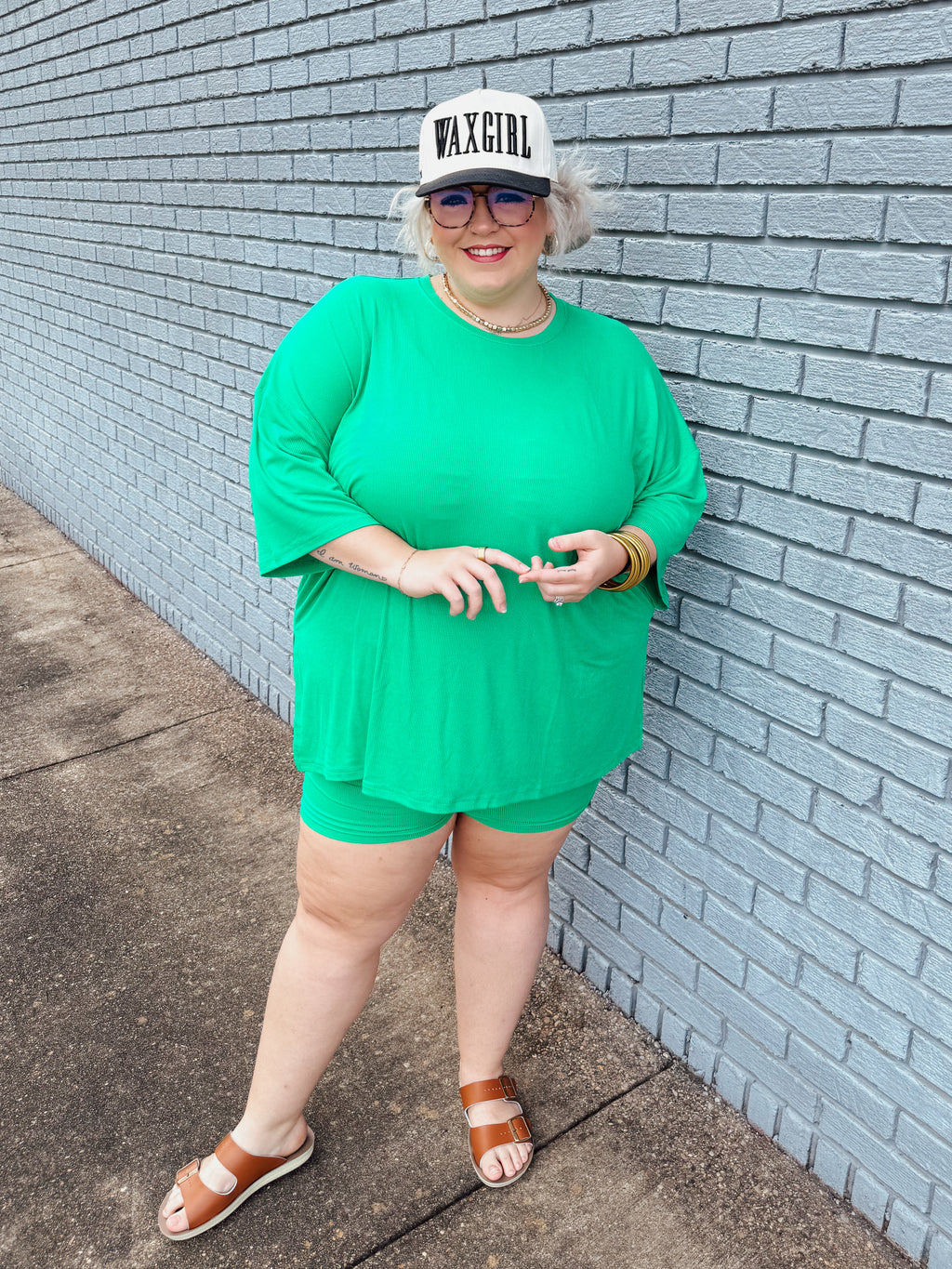 Kelly Green Womens Biker Short Set