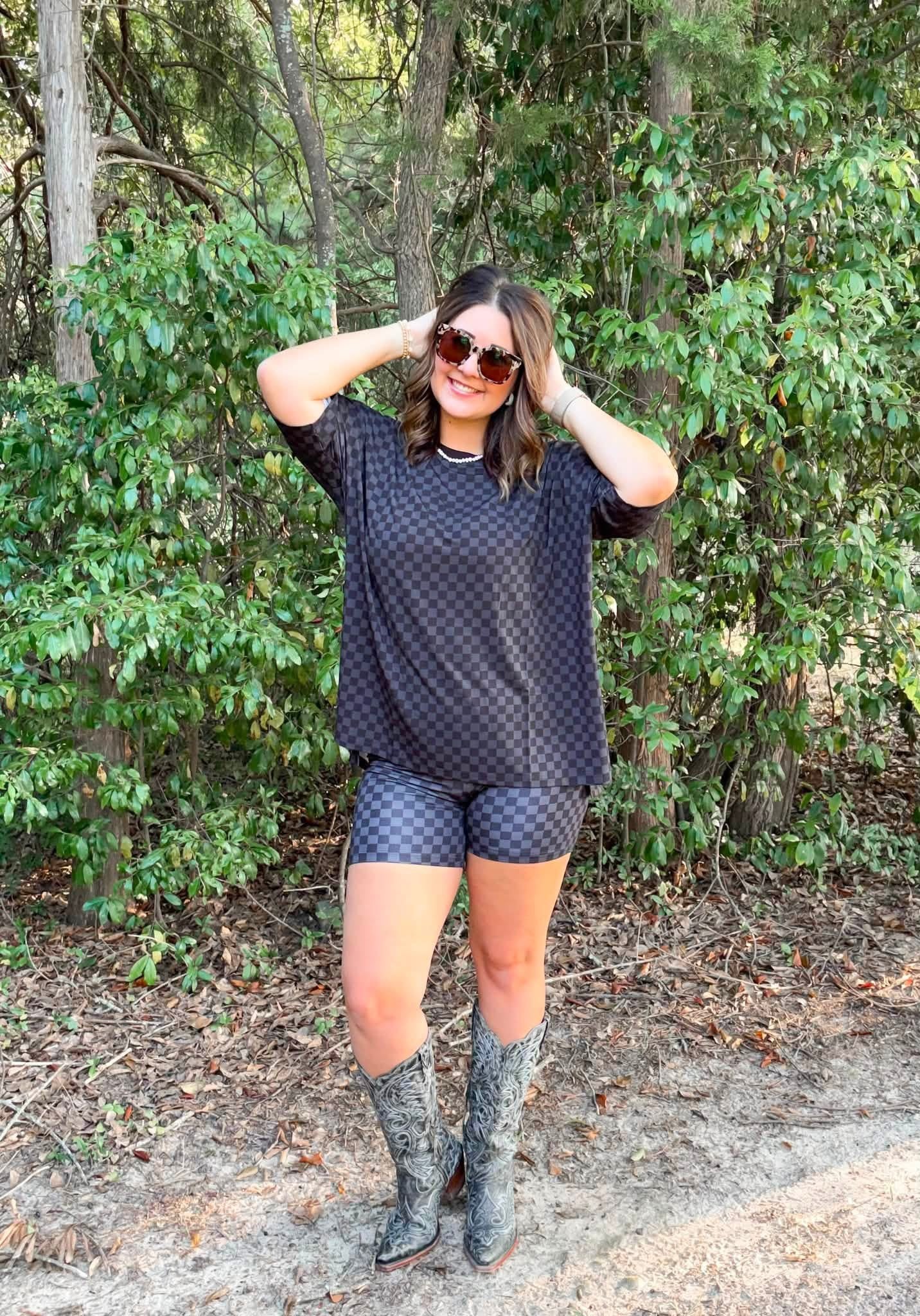 Ink & Onyx Checks Womens Biker Short Set