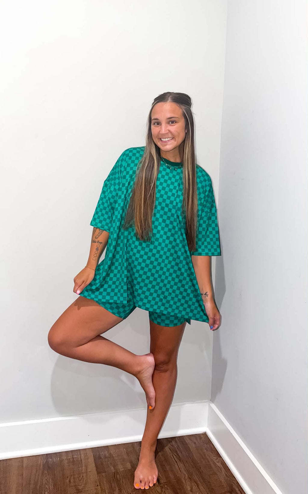 Clover Lane Checks Womens Biker Short Set