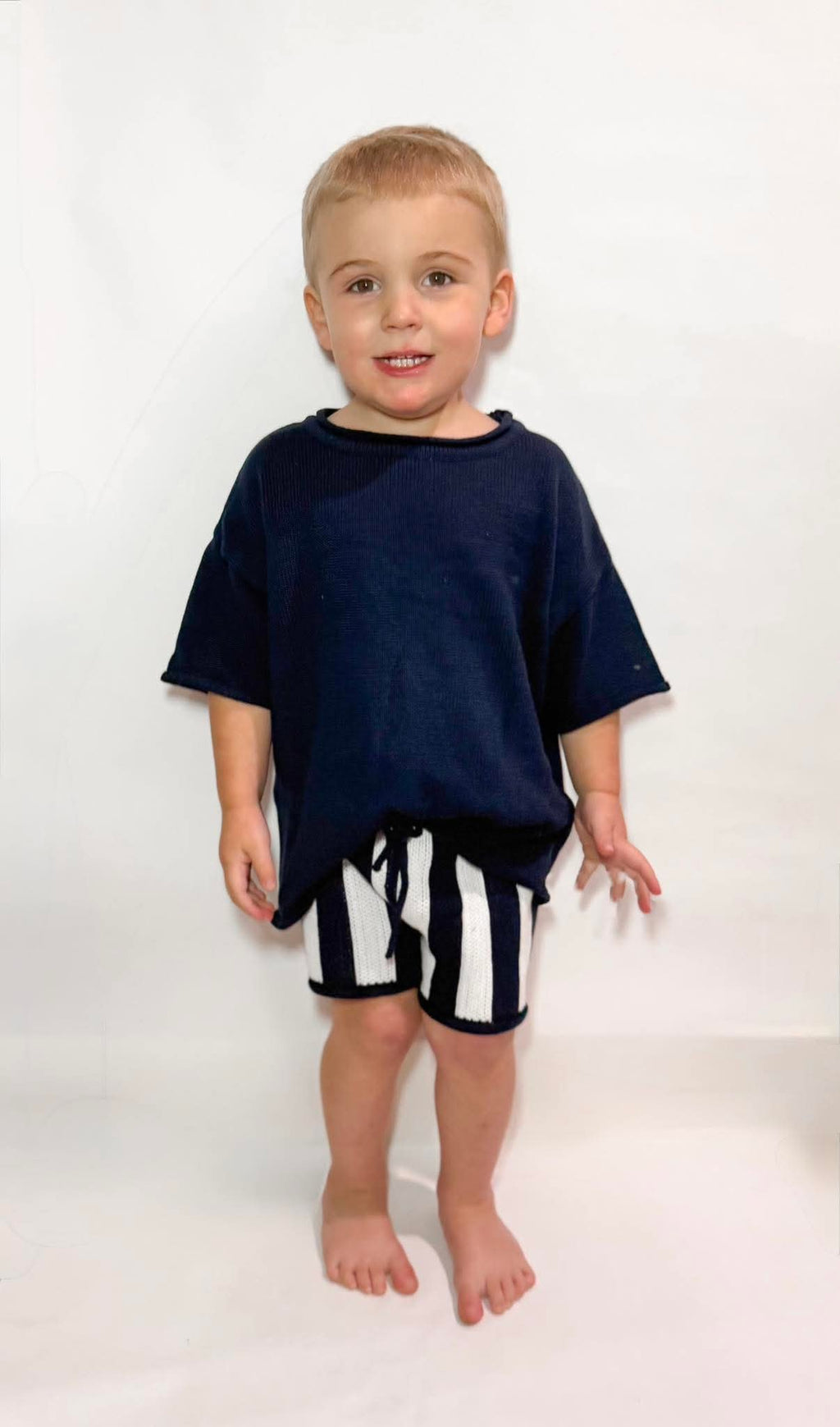 Navy Striped Knit Short Set