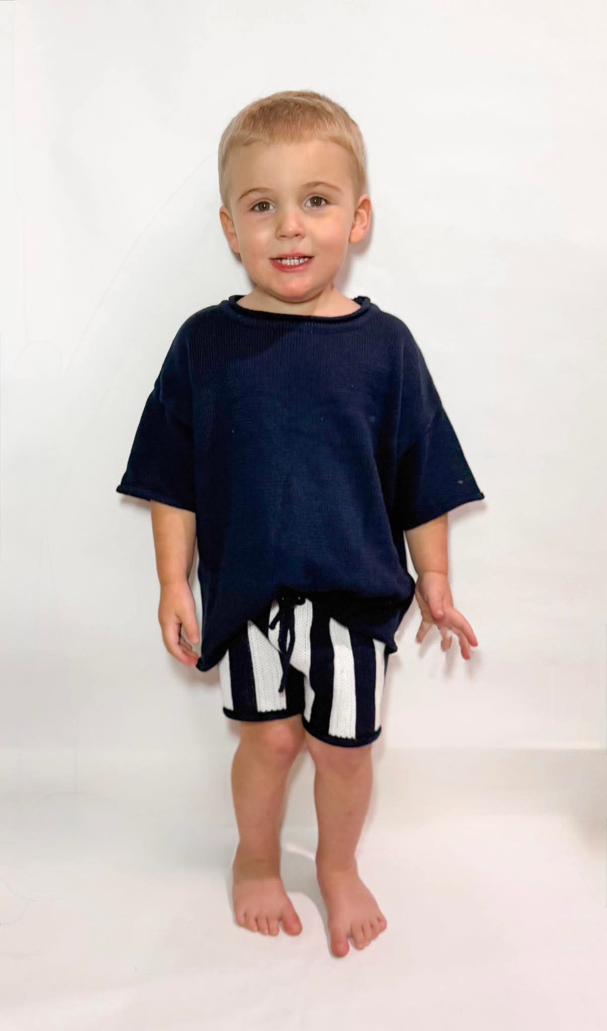 Navy Striped Knit Short Set