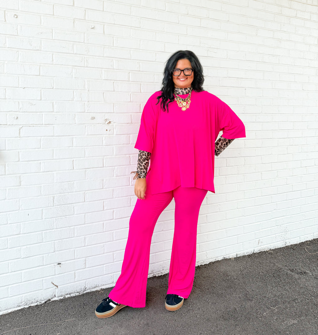 Fuchsia Womens Ribbed Daywear Pant Set