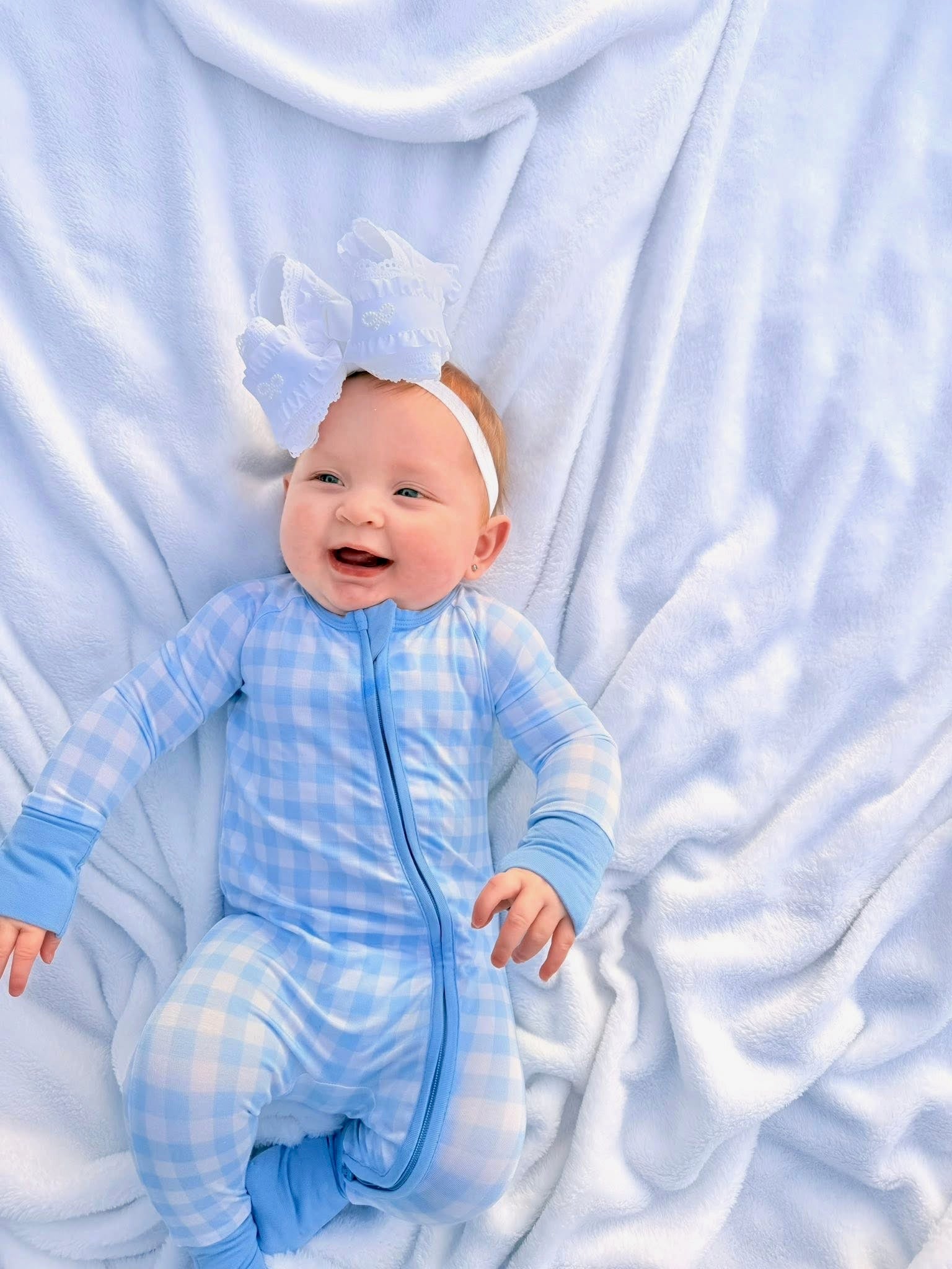 Blue Gingham Double Zippy Romper
