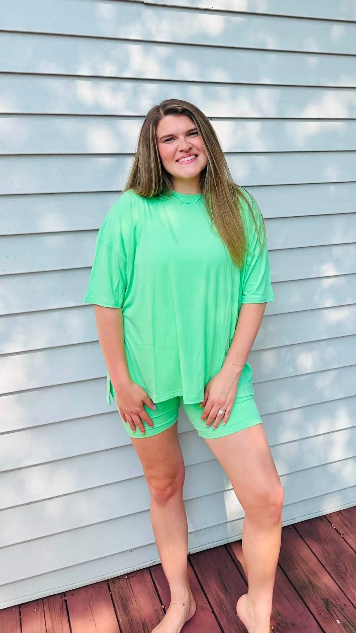 Keylime Ribbed Womens Biker Short Set