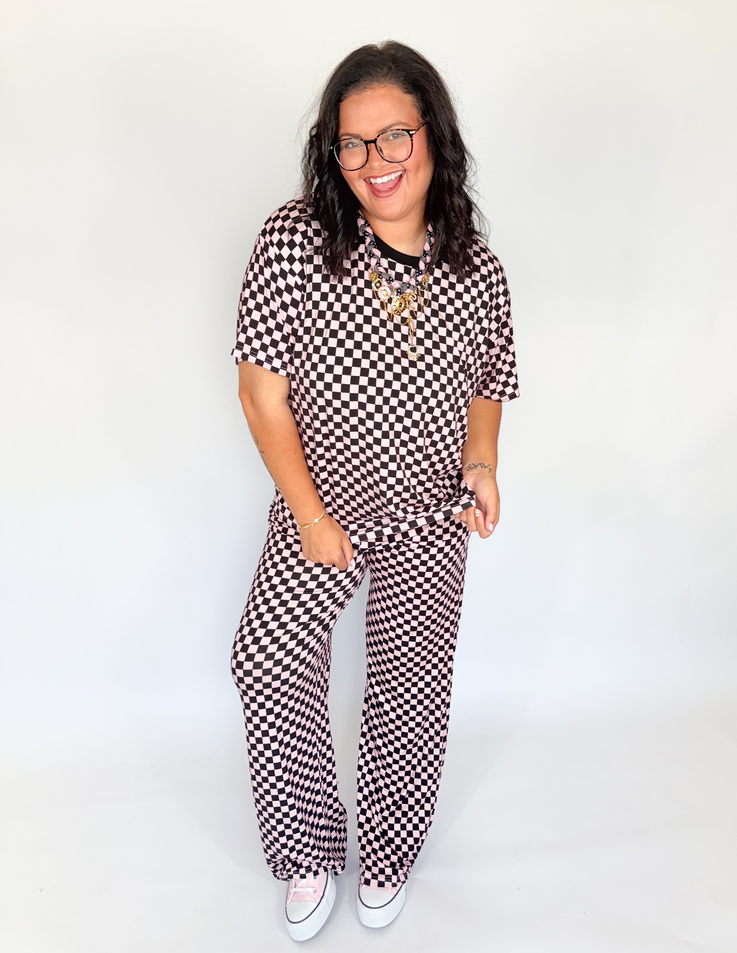 Blush & Bold Checks Womens Lounge Pant Set