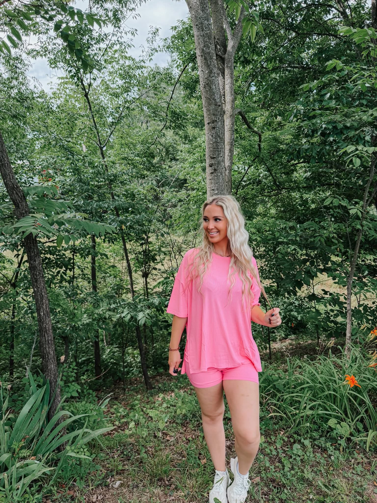 Pink Spritz Womens Biker Short Set