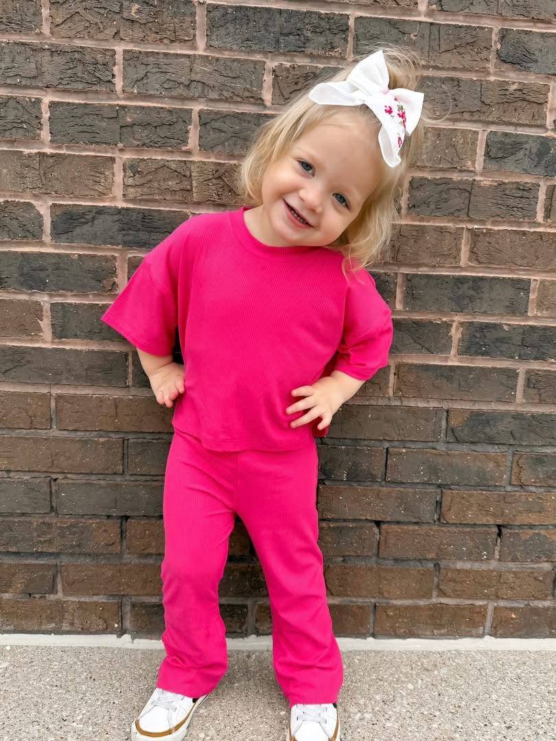 Fuschia Kids Ribbed Daywear Pant Set