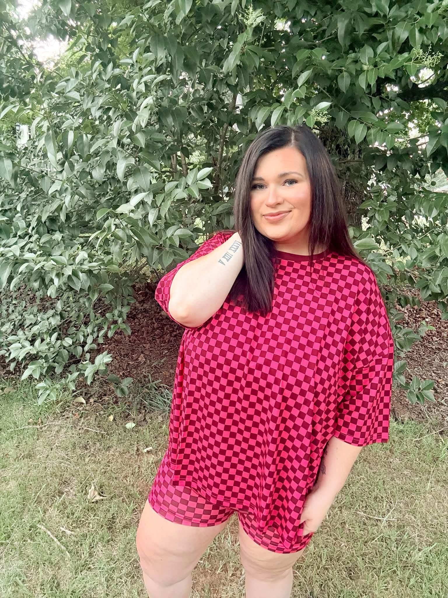 Cherry Blossom Checks Womens Biker Short Set