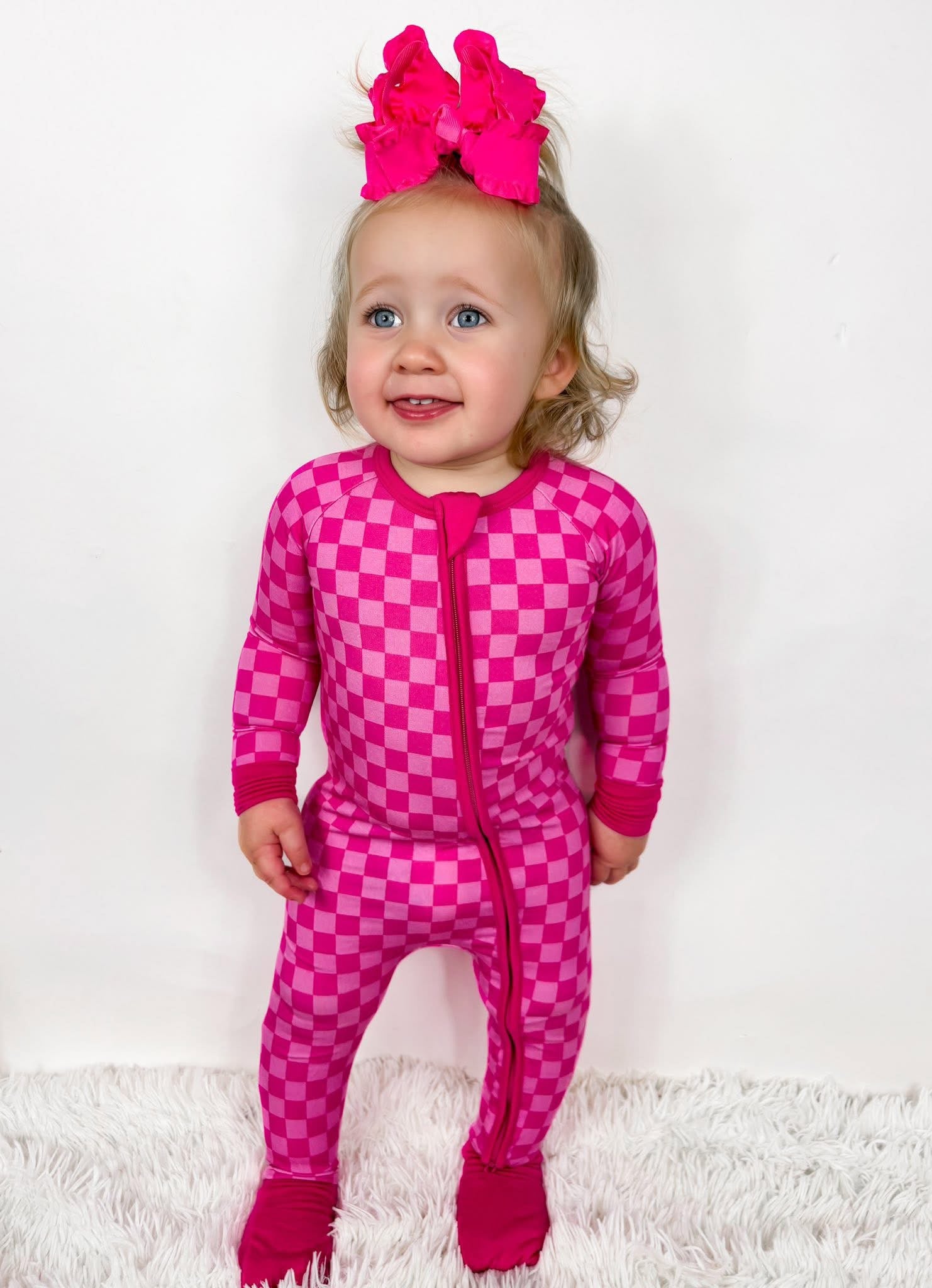 Pink Checkered Double Zippy Romper