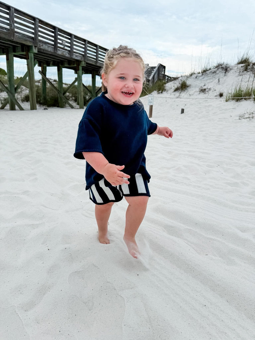 Navy Striped Knit Short Set