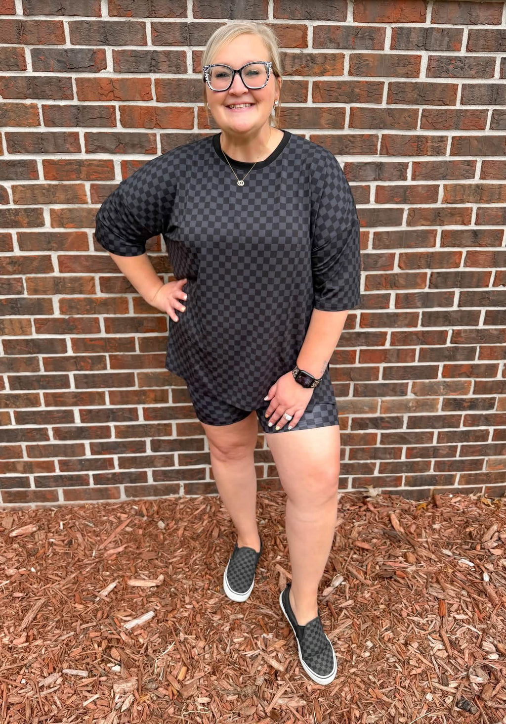 Ink & Onyx Checks Womens Biker Short Set