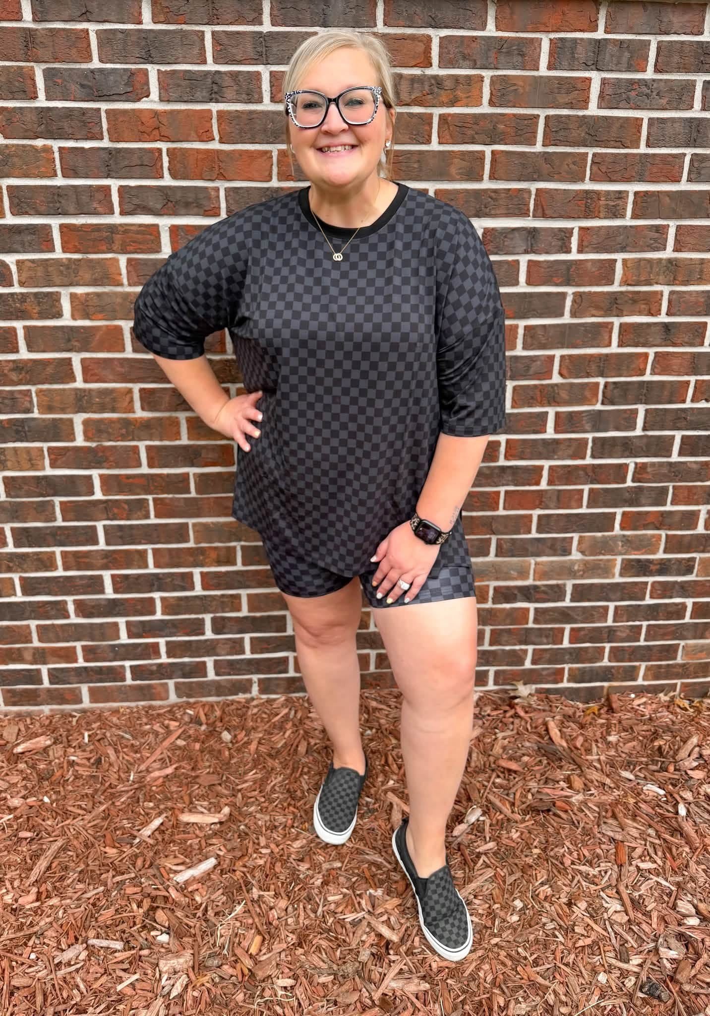 Ink & Onyx Checks Womens Biker Short Set