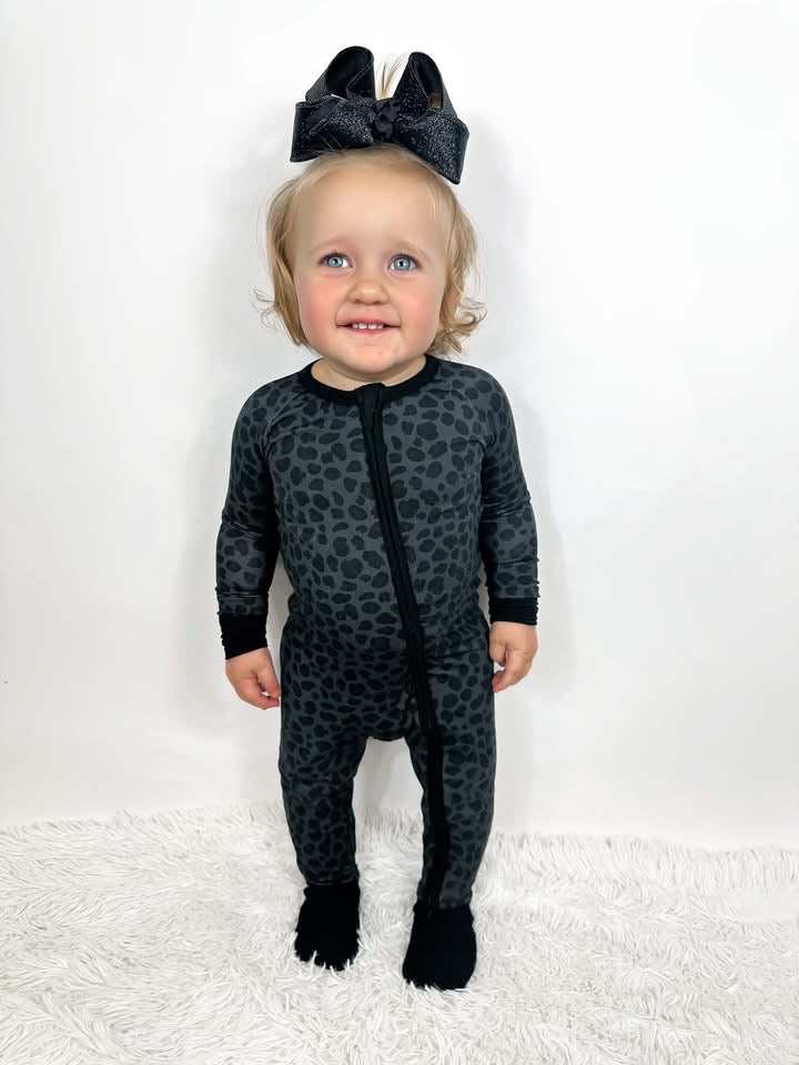 Charcoal Cheetah Double Zippy Romper