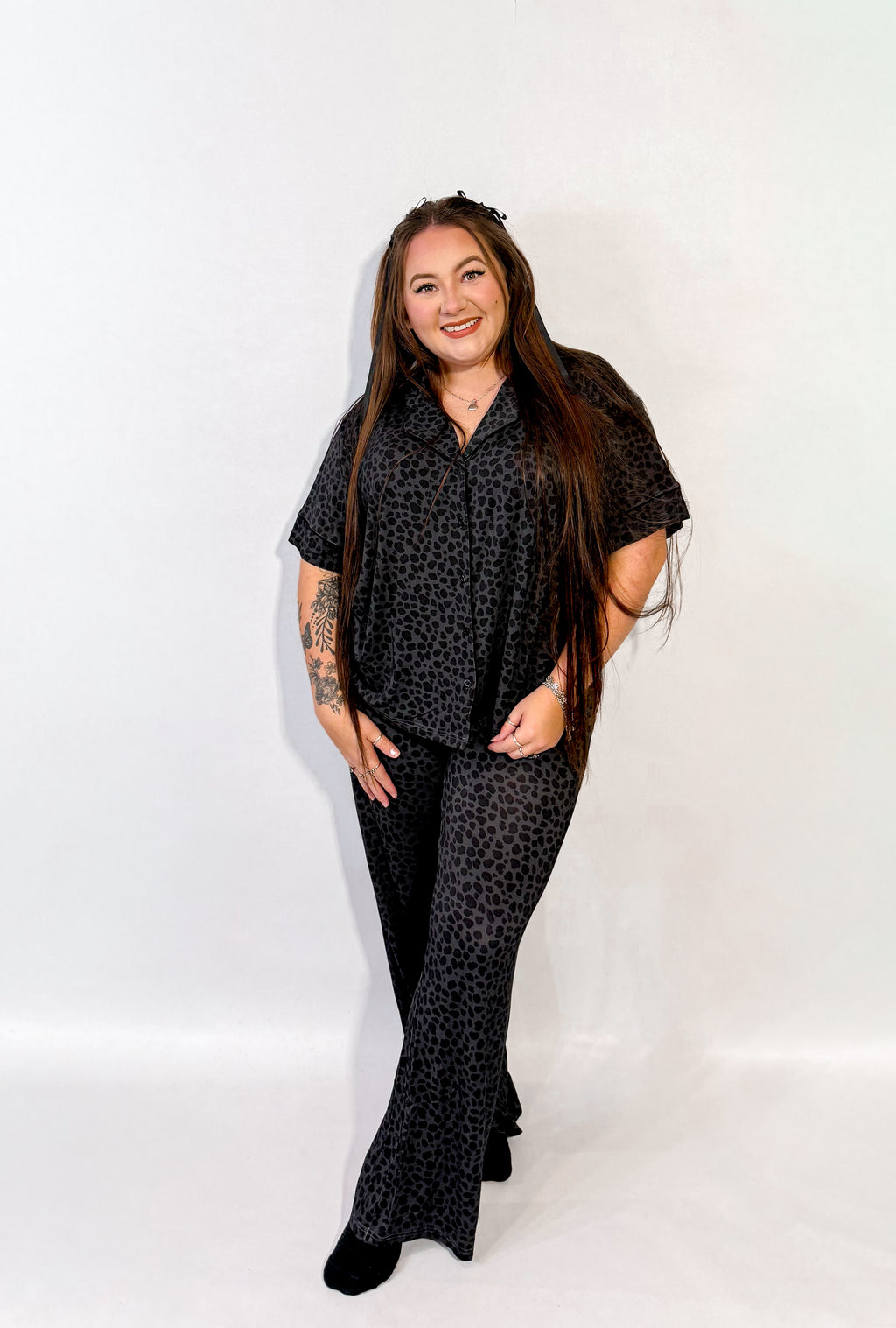 Charcoal Cheetah Womens Pant Set