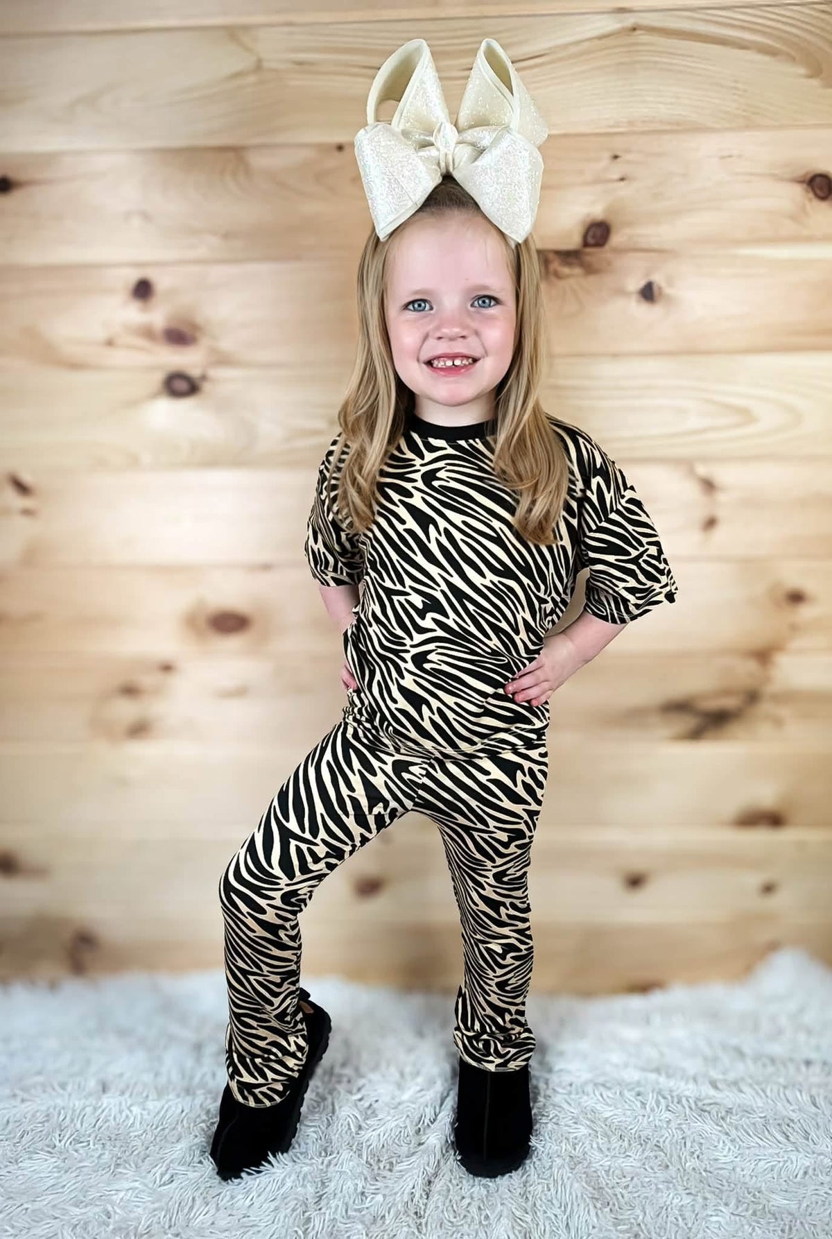 Cream Zebra Kids flare pant set