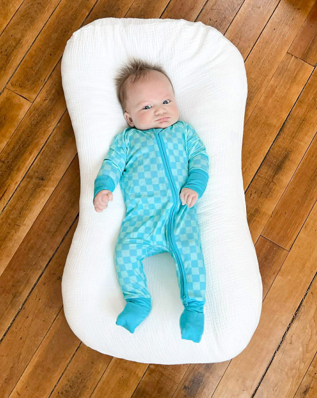 Blue Checkered Double Zippy Romper