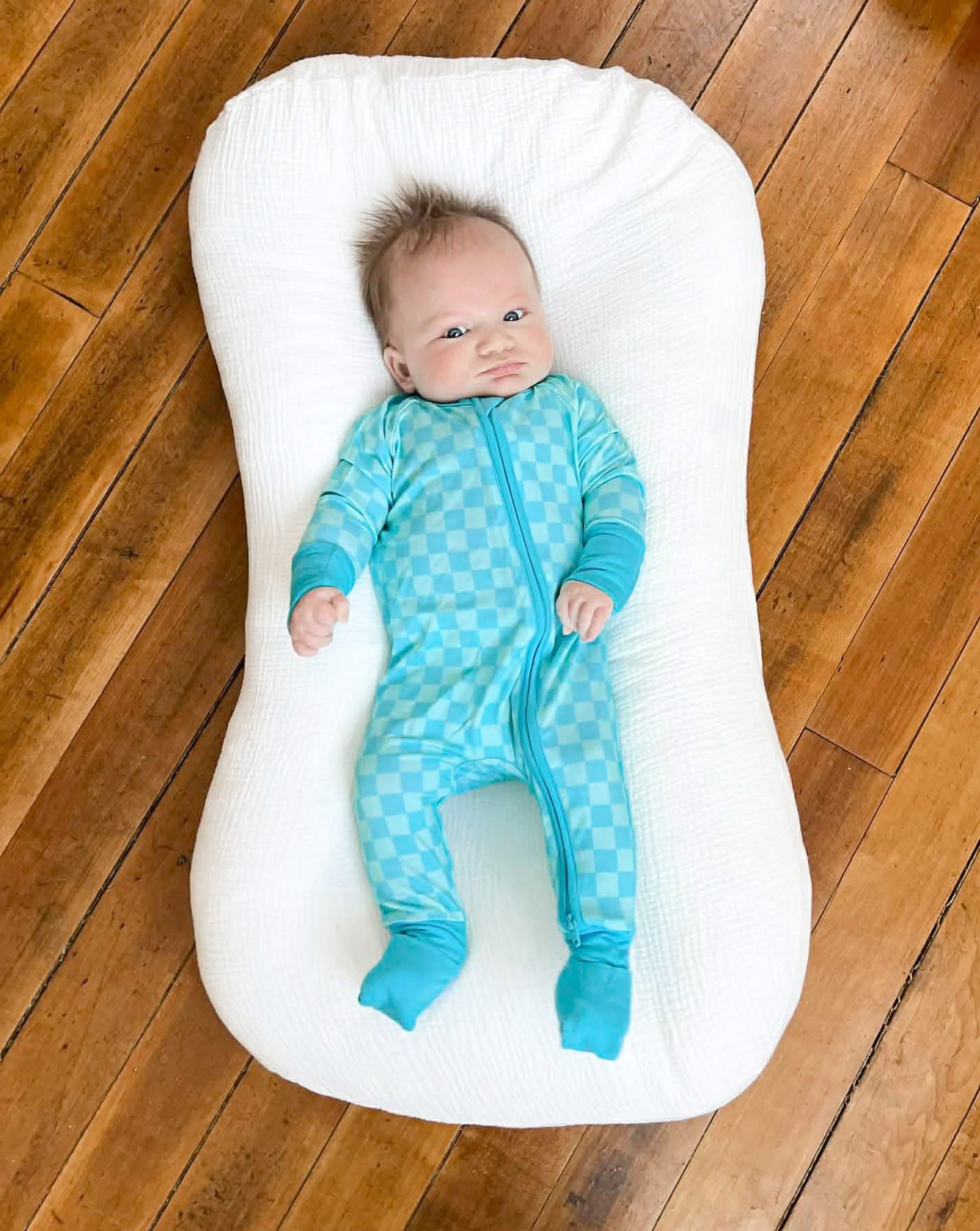 Blue Checkered Double Zippy Romper