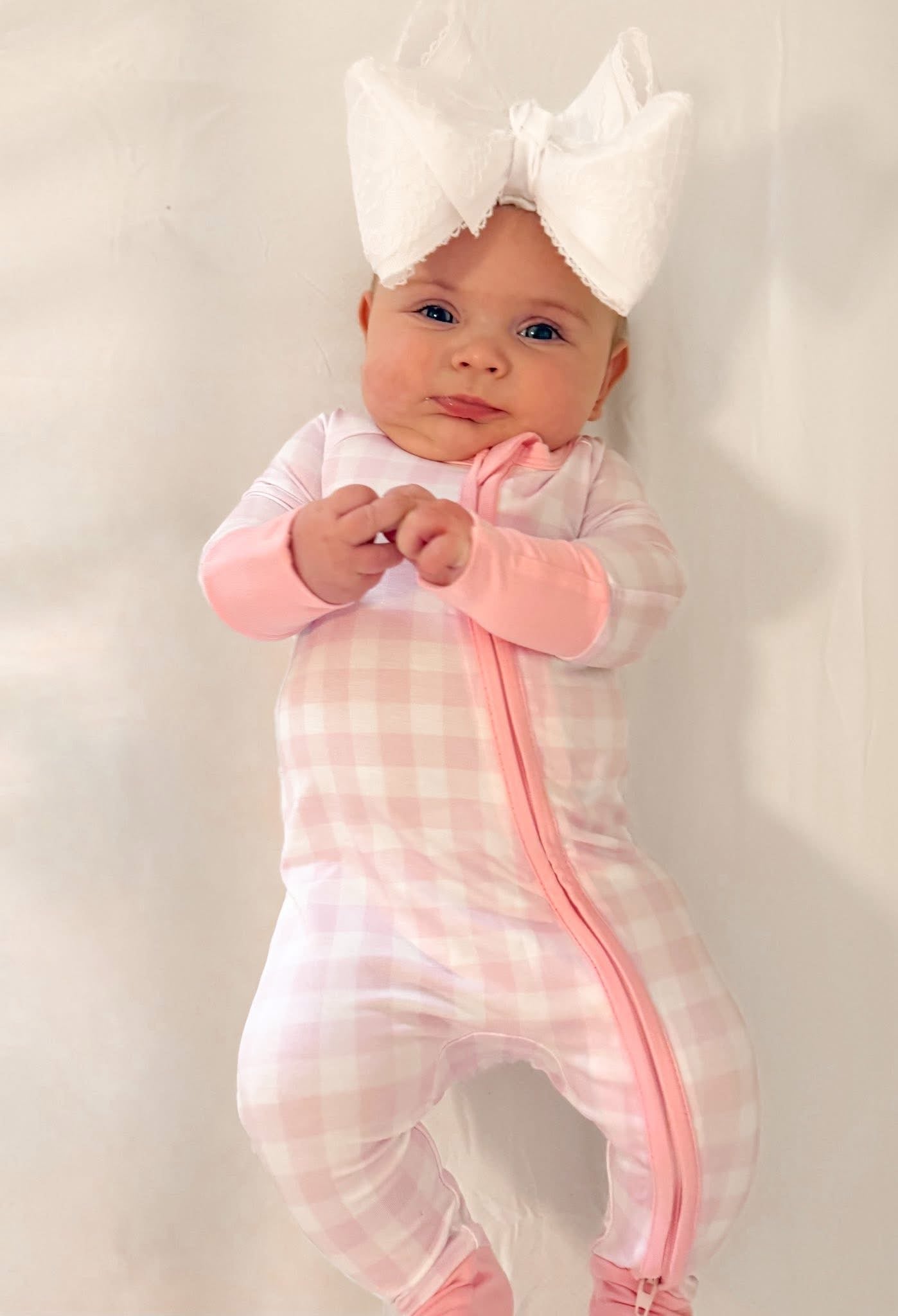 Pink Gingham Double Zippy Romper