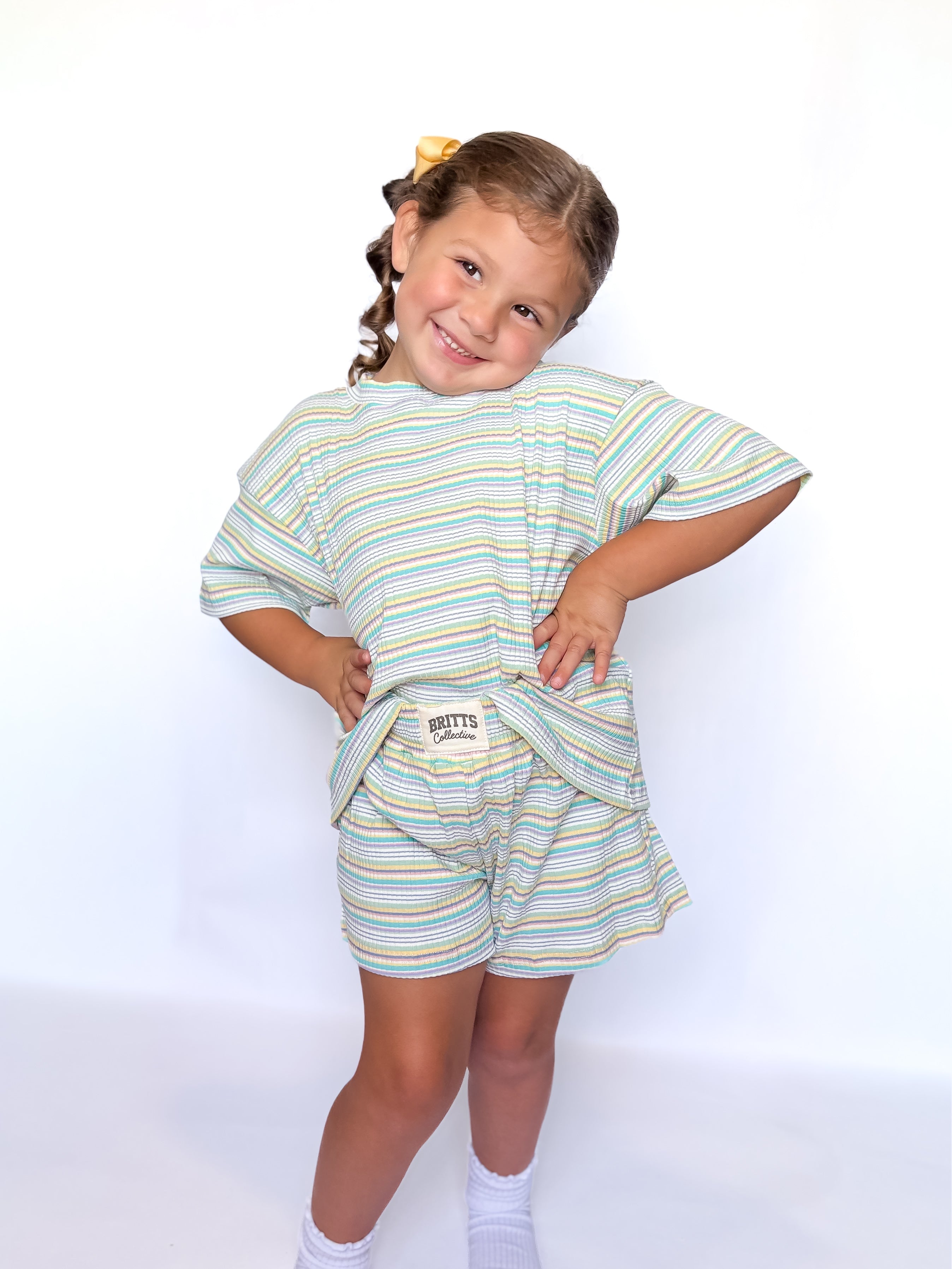 Muted Summer Kids ribbed knit short set