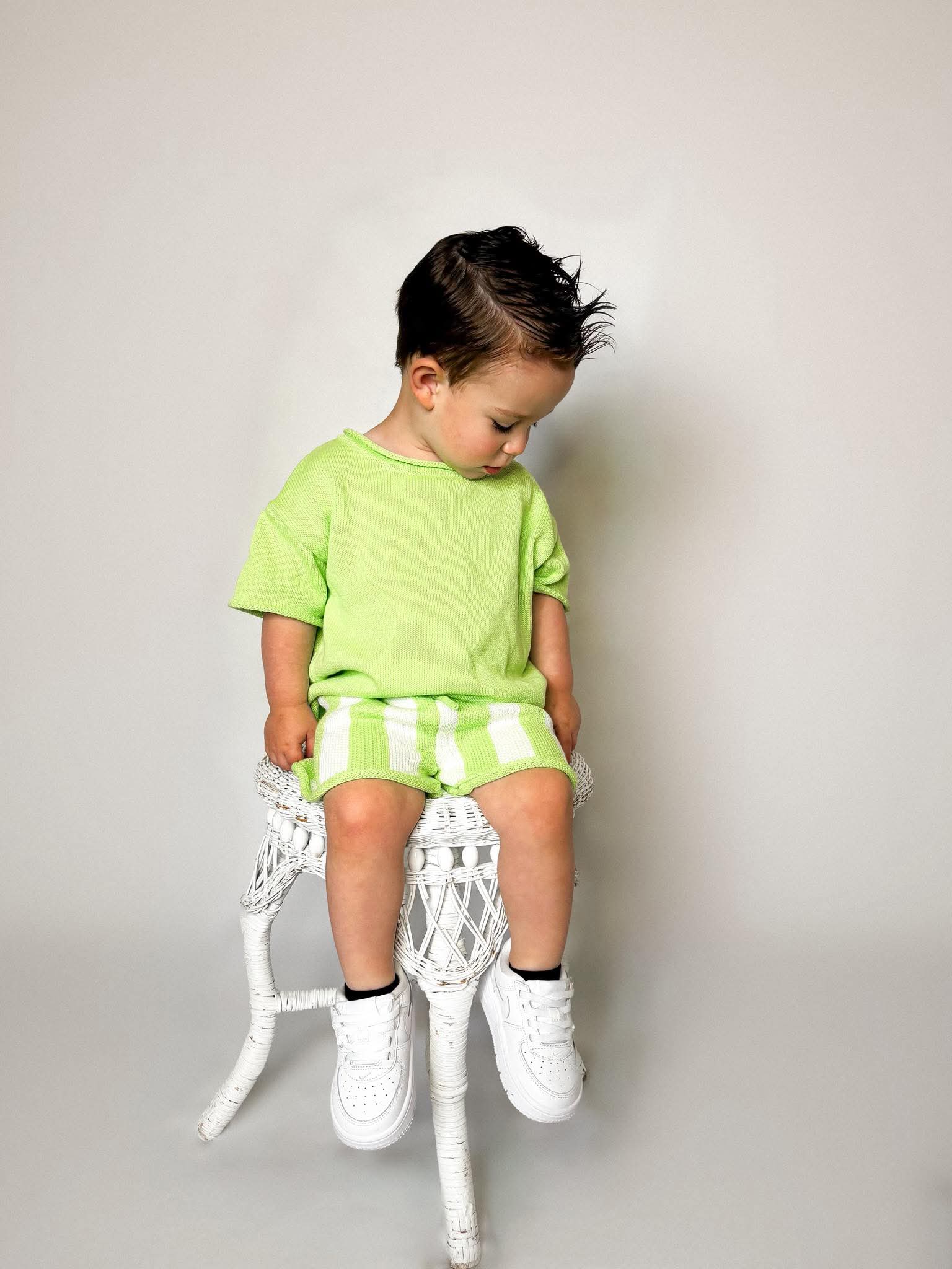 Lime Striped Knit Short Set