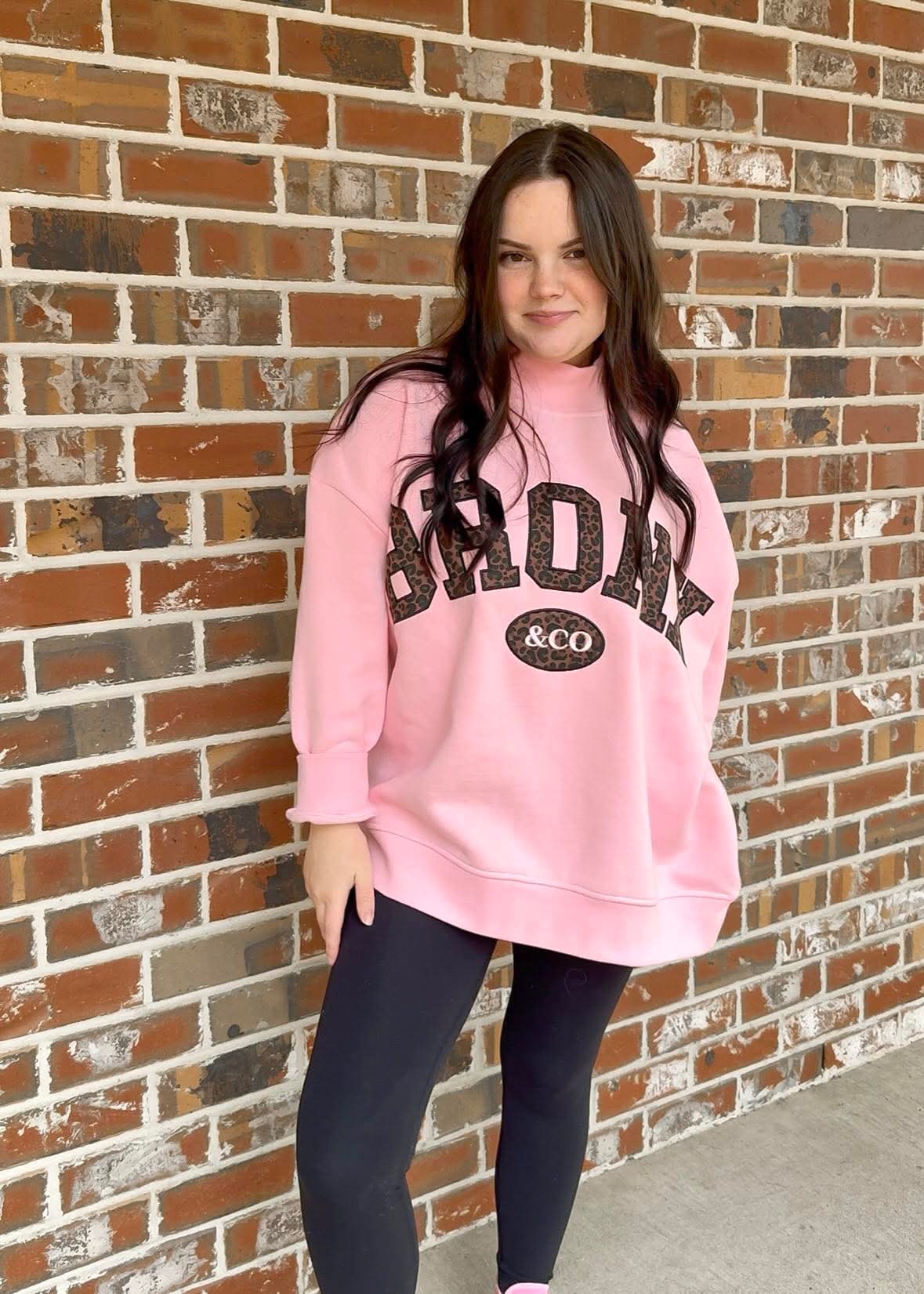 Bronx&Co. Pink and Leopard Mock neck Sweater