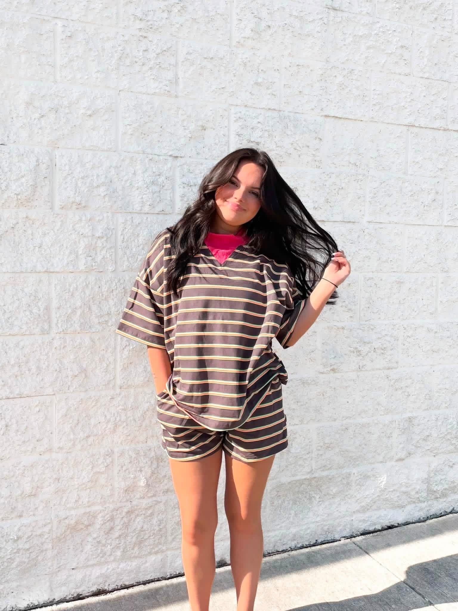Neon Tide Mockneck striped short set