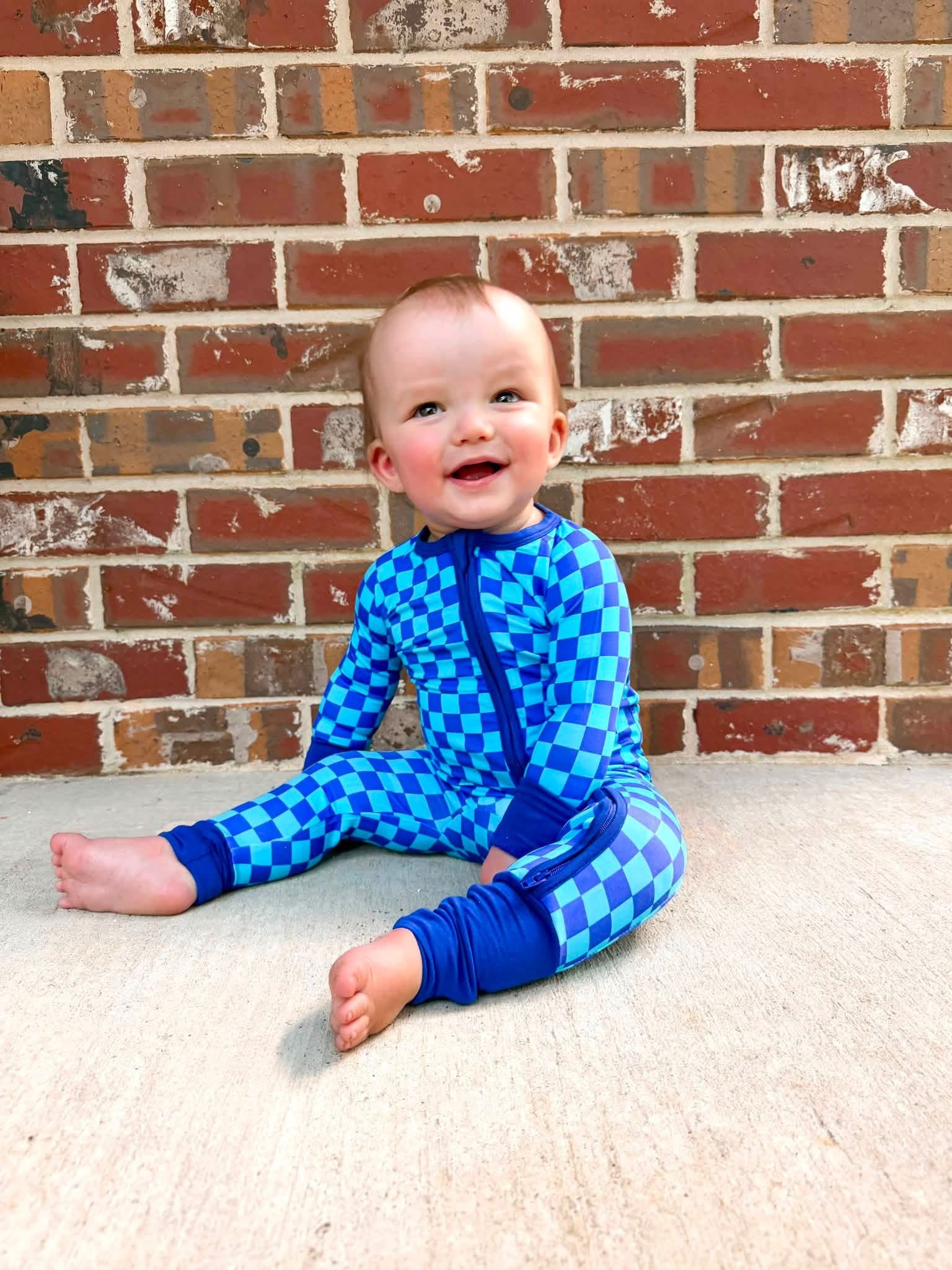 Marine Checks Double Zippy Romper