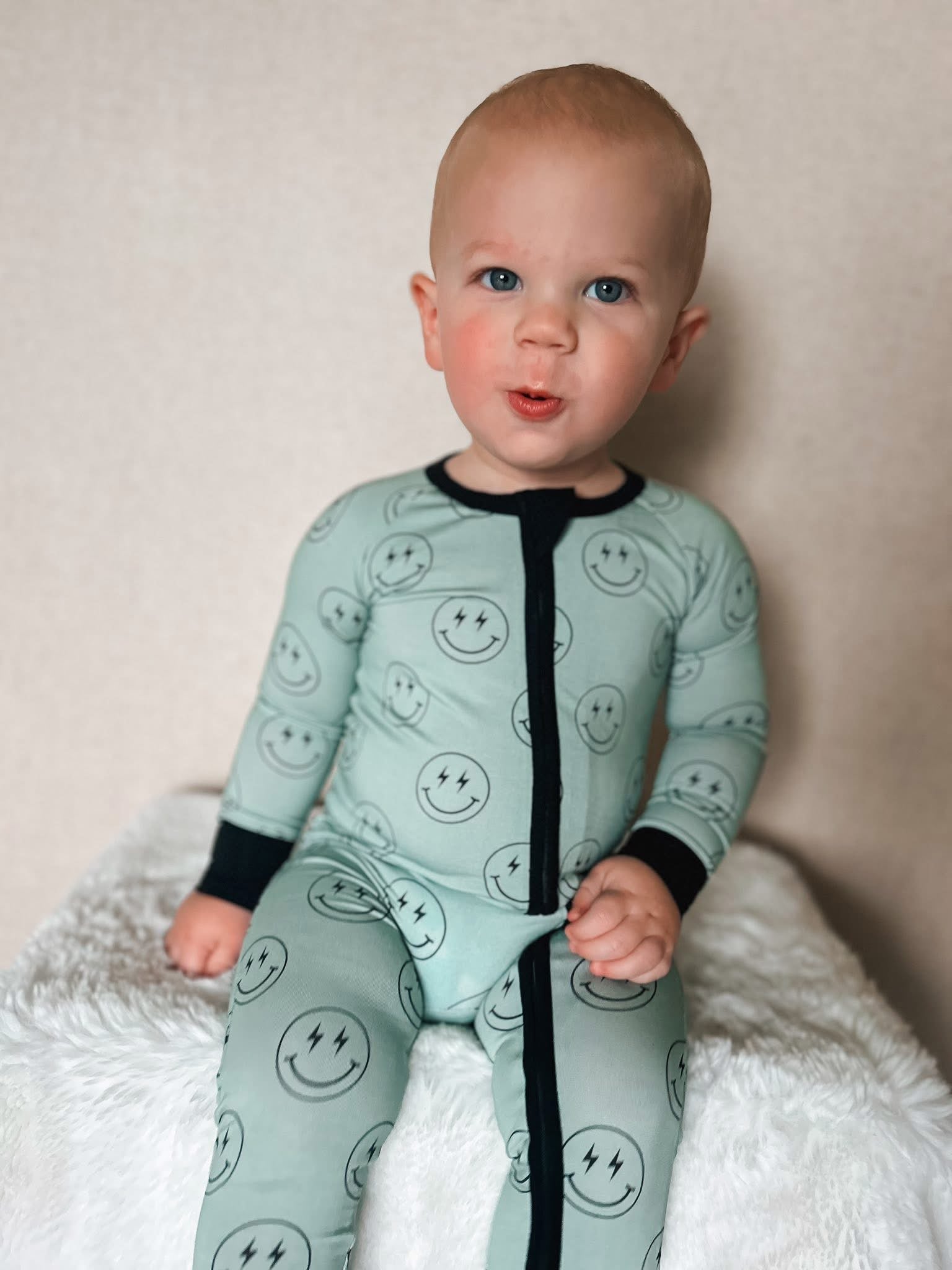 Pistachio Smileys Double Zippy Romper