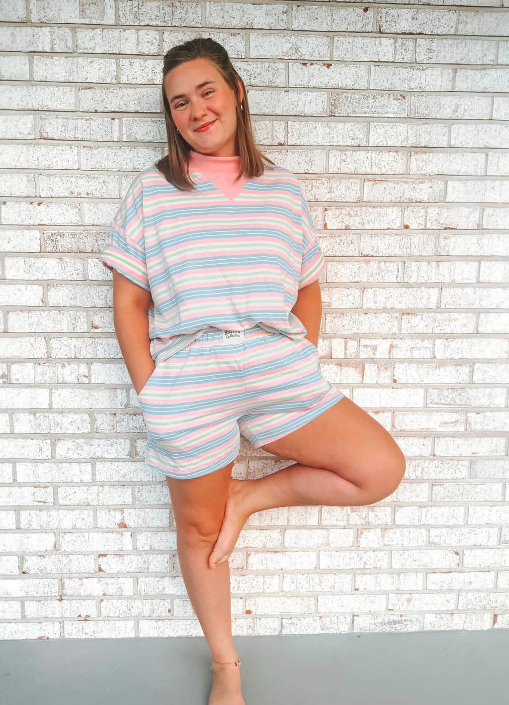 Pastel Paradise Mockneck striped short set