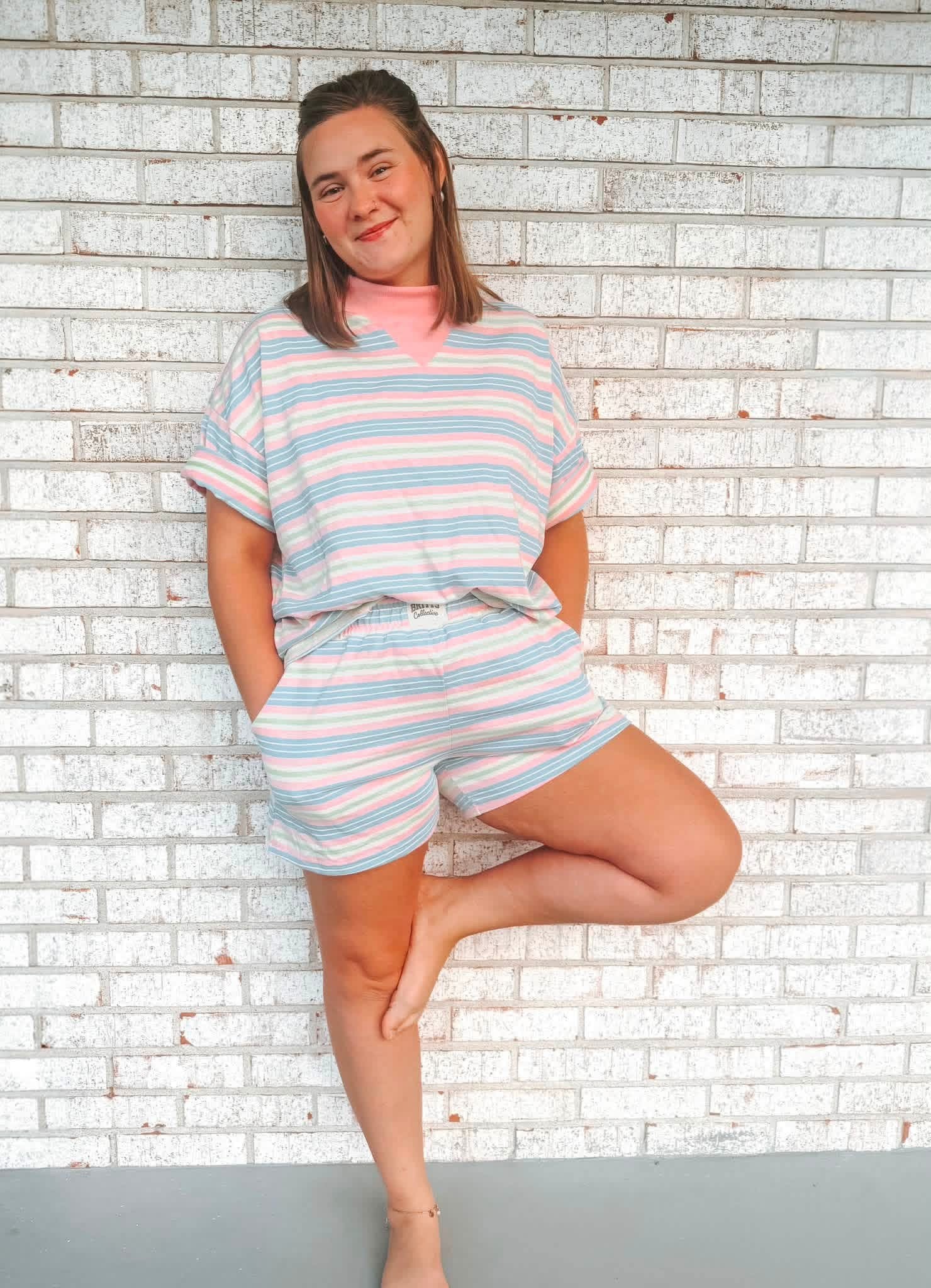 Pastel Paradise Mockneck striped short set