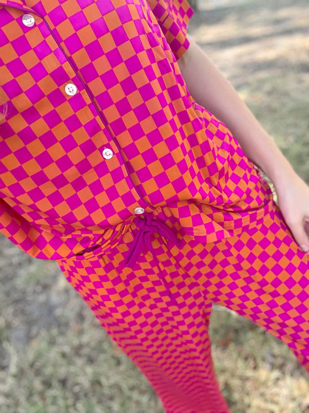 Pink Punch Checks Womens Pant Set