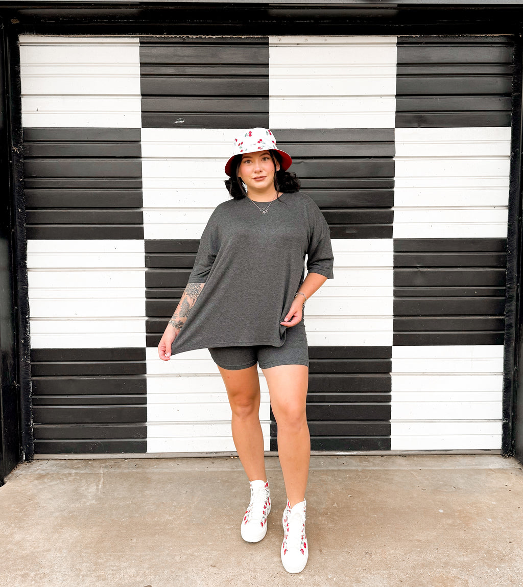 Soft Slate Grey Womens Biker Short Set