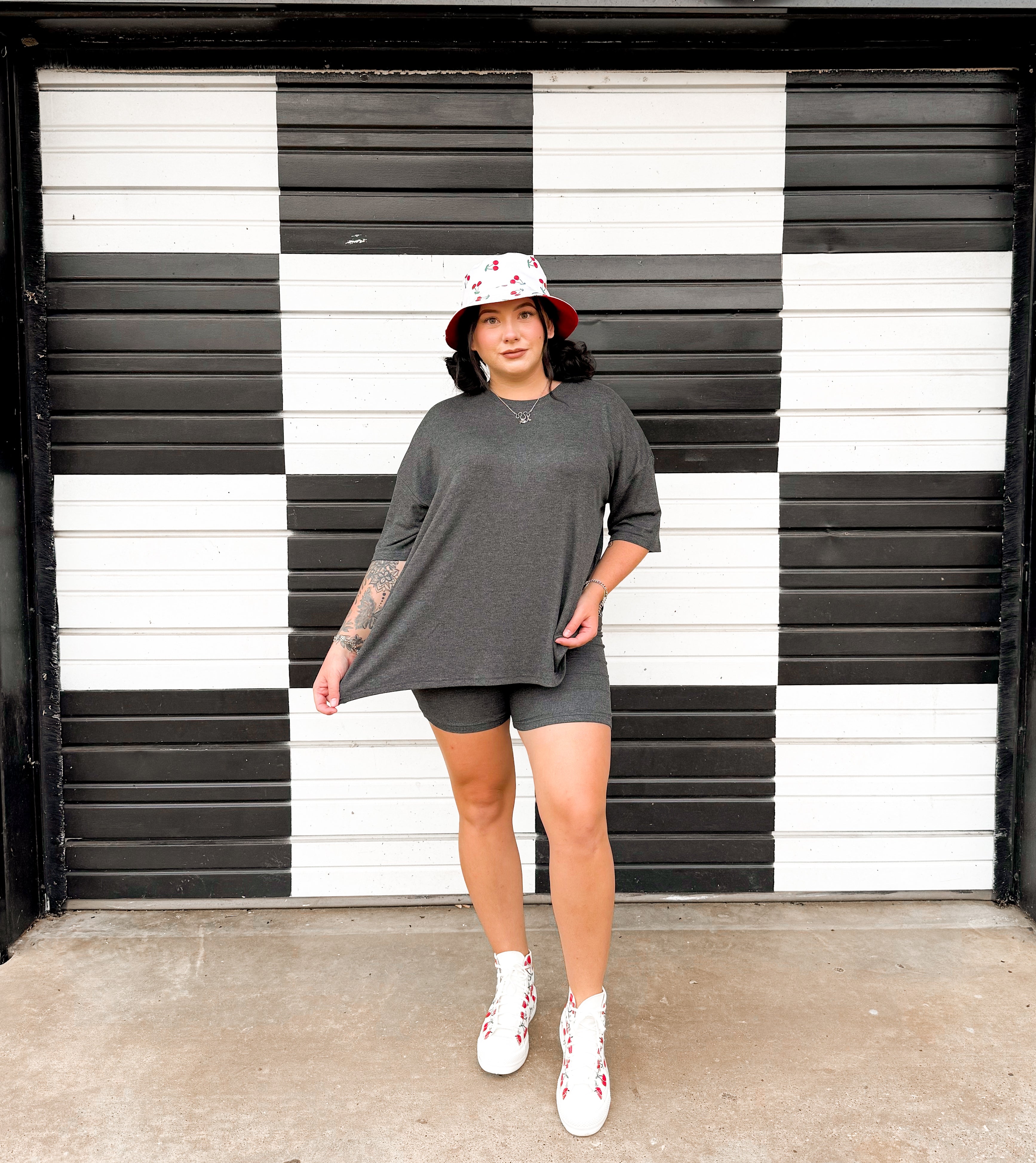 Soft Slate Grey Womens Biker Short Set