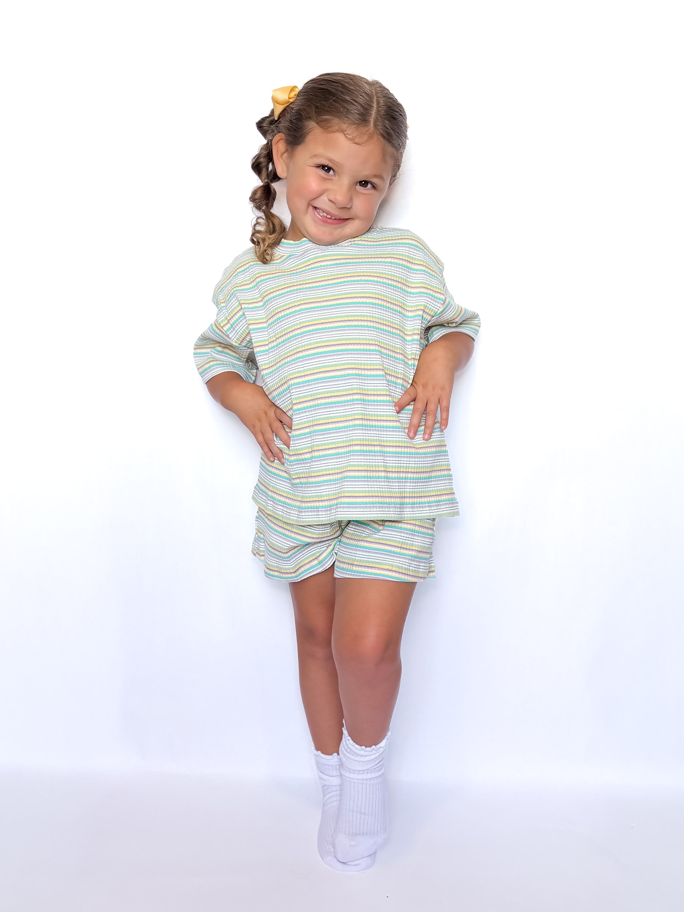 Muted Summer Kids ribbed knit short set