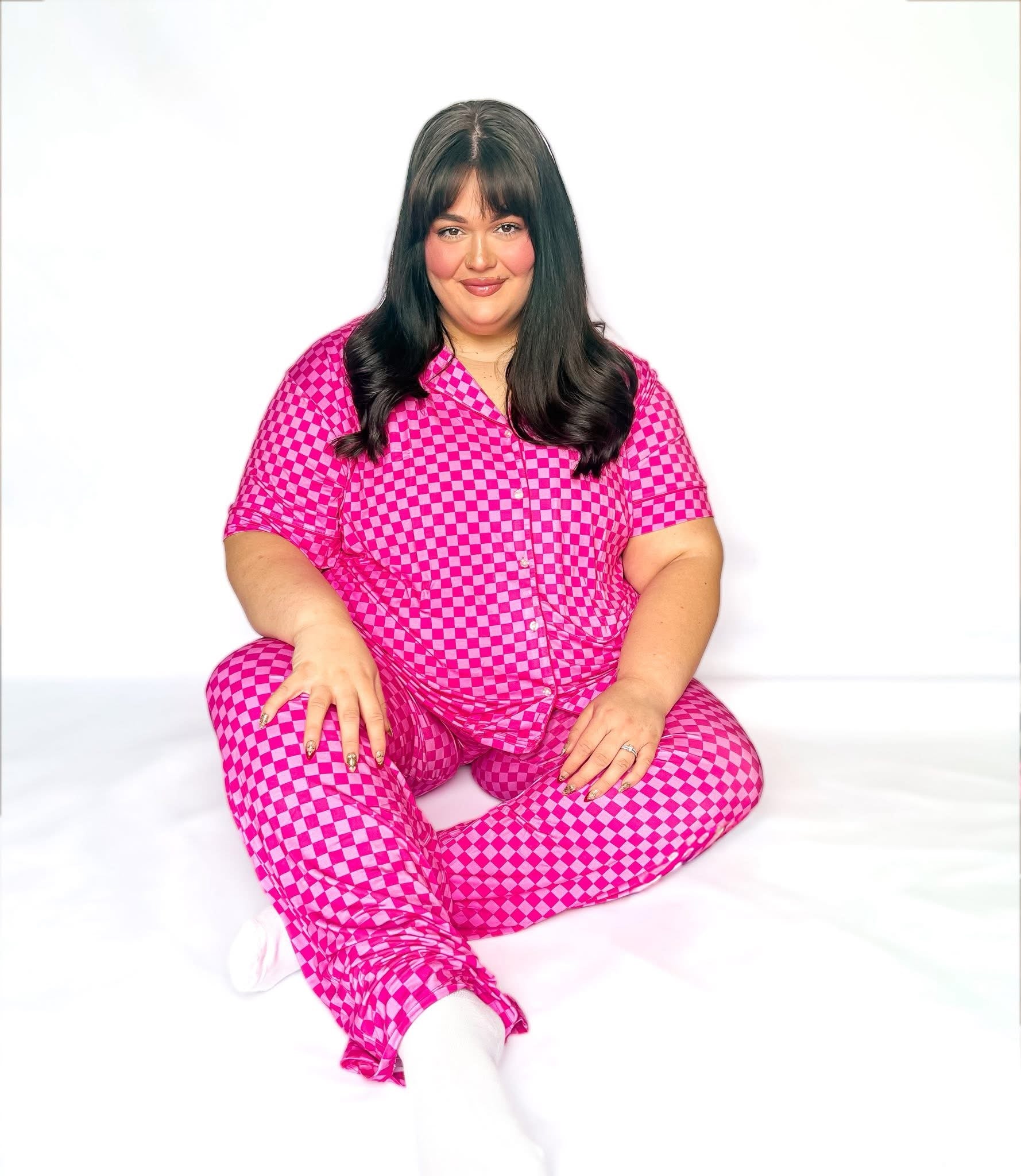 Pink Checkered Womens Pant Set