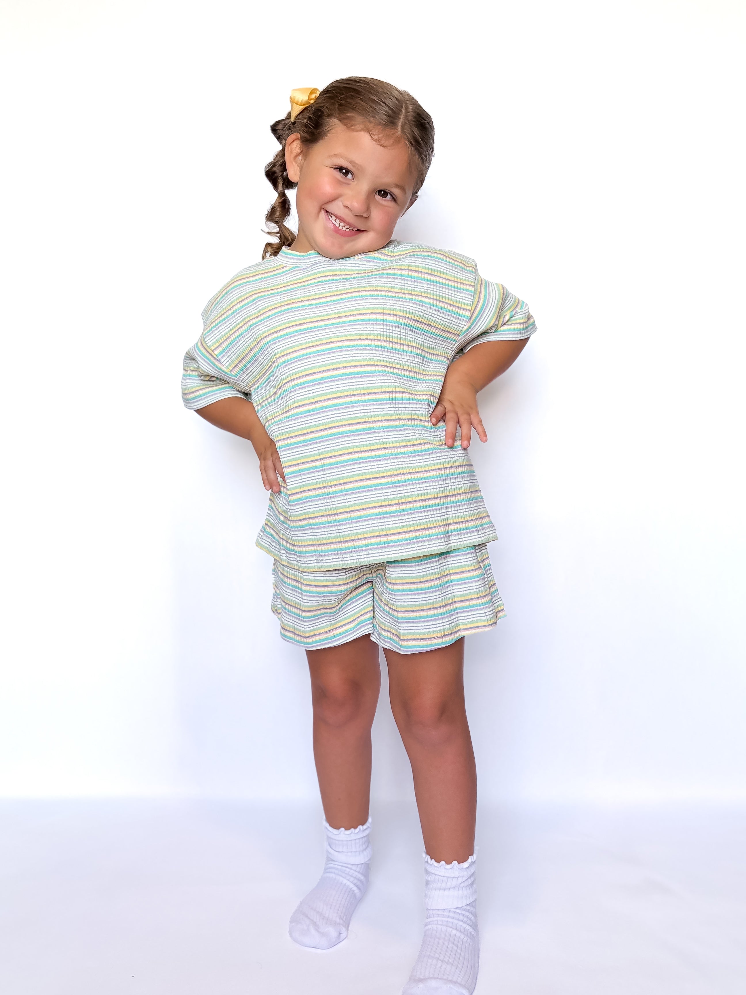 Muted Summer Kids ribbed knit short set