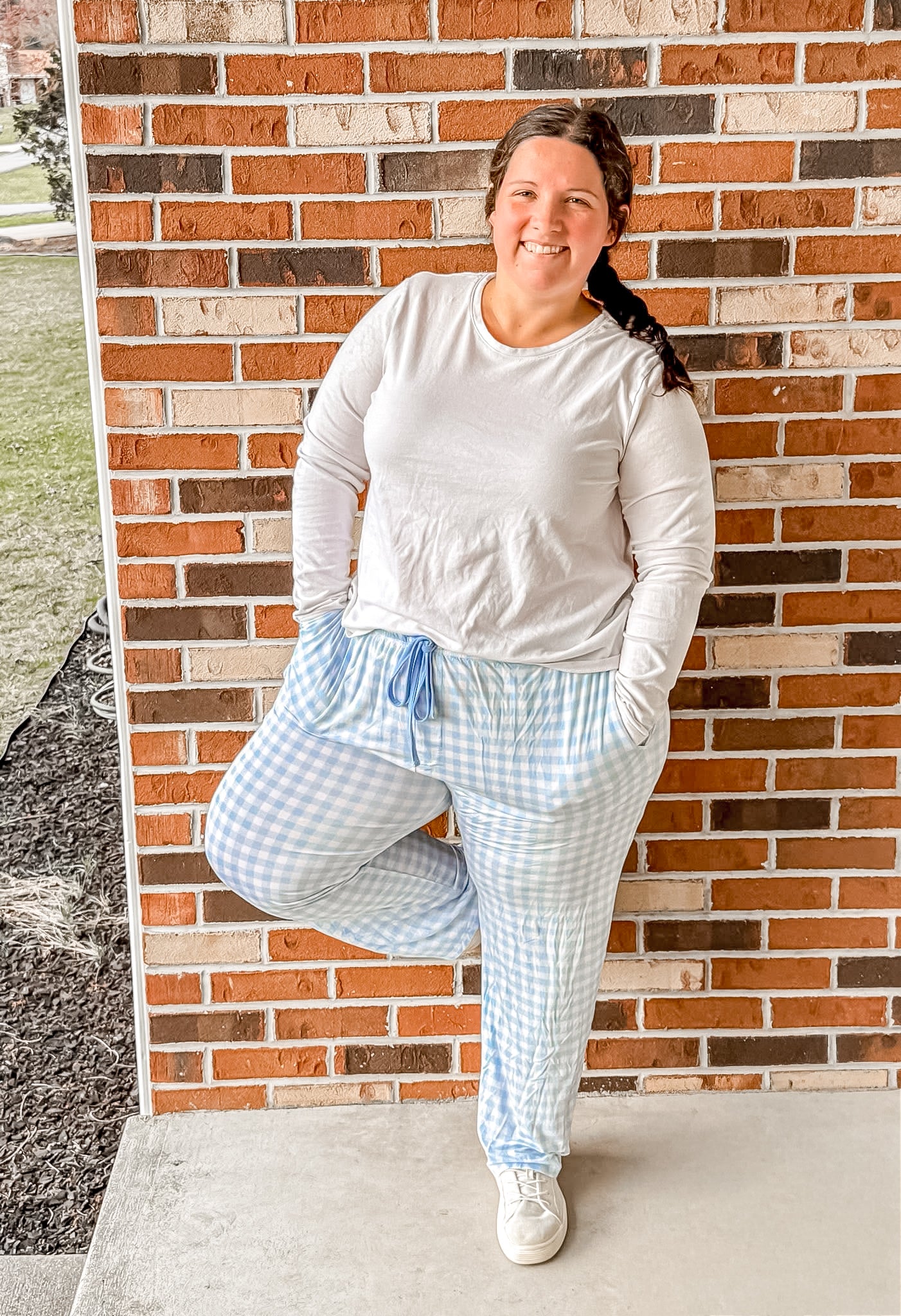 Blue Gingham Unisex Straight Leg Pants