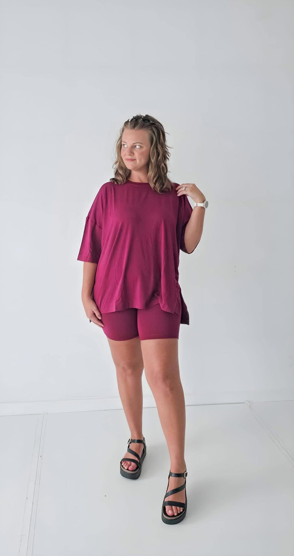 Maroon Mood Womens Biker Short Set