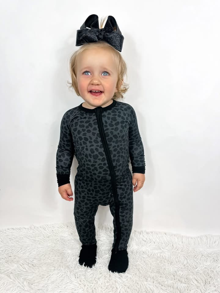 Charcoal Cheetah Double Zippy Romper
