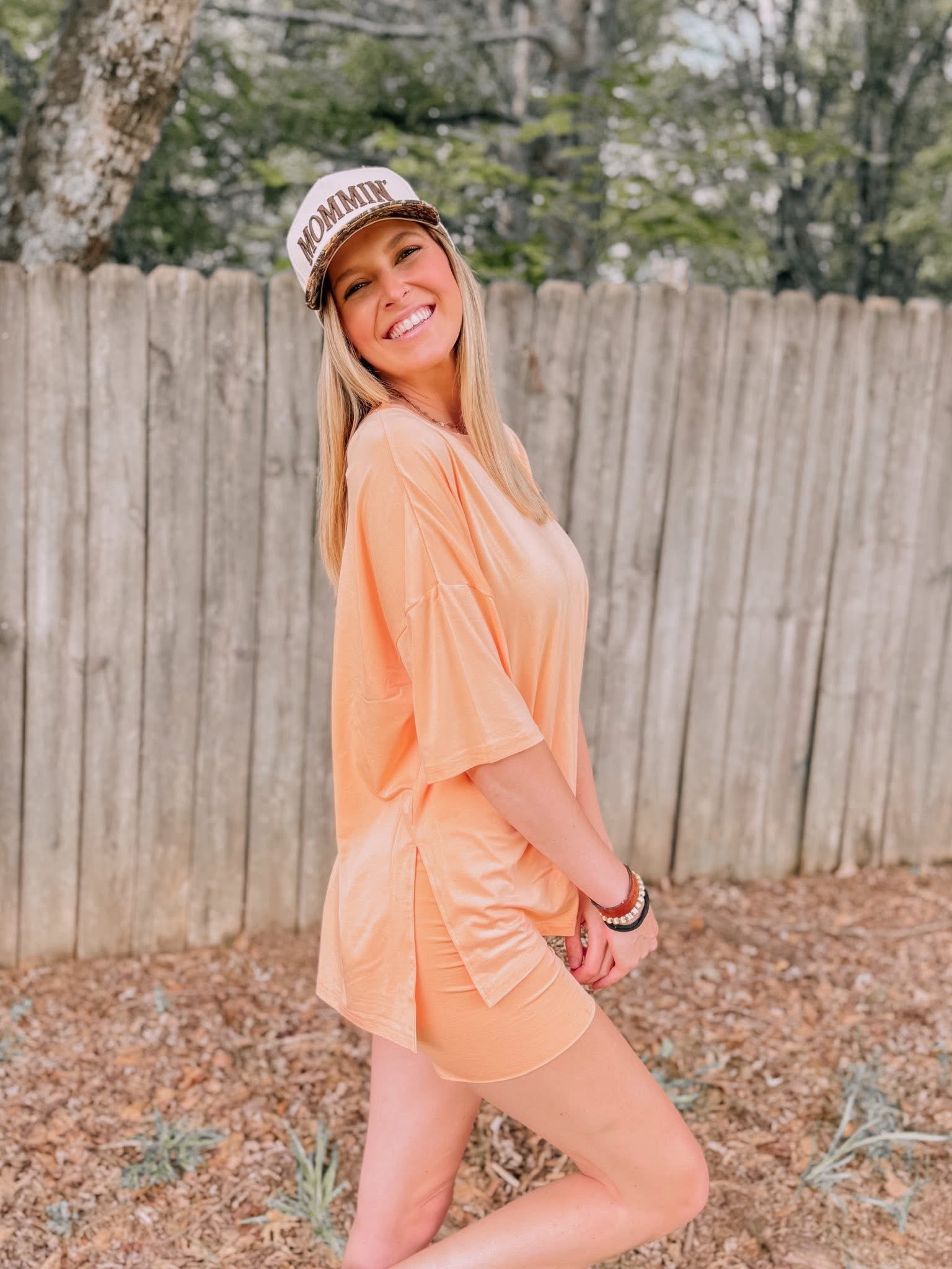 Peach Belini Womens Oversized Biker Short Set