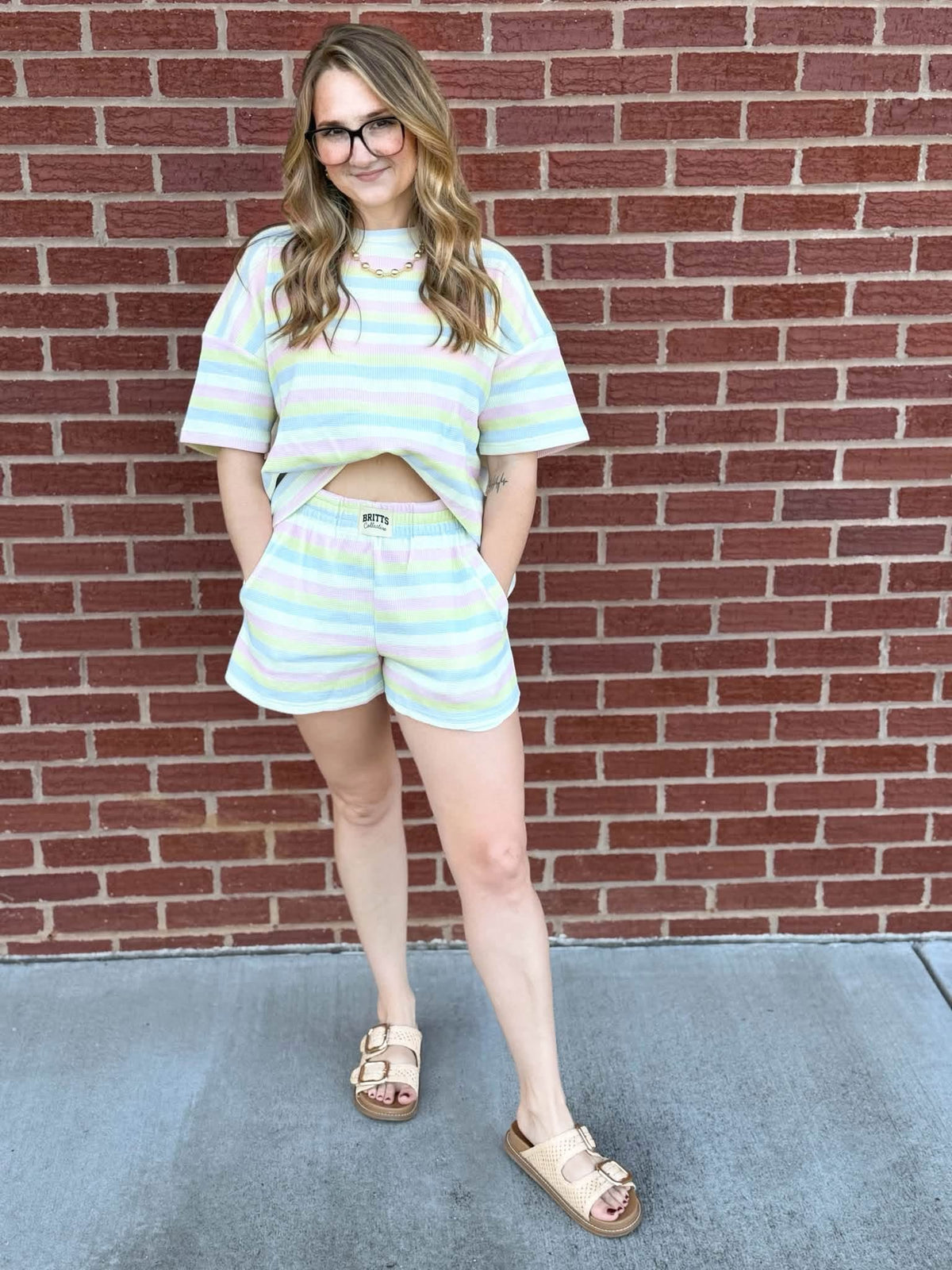 Sherbert Stripes Waffle Knit Short Set