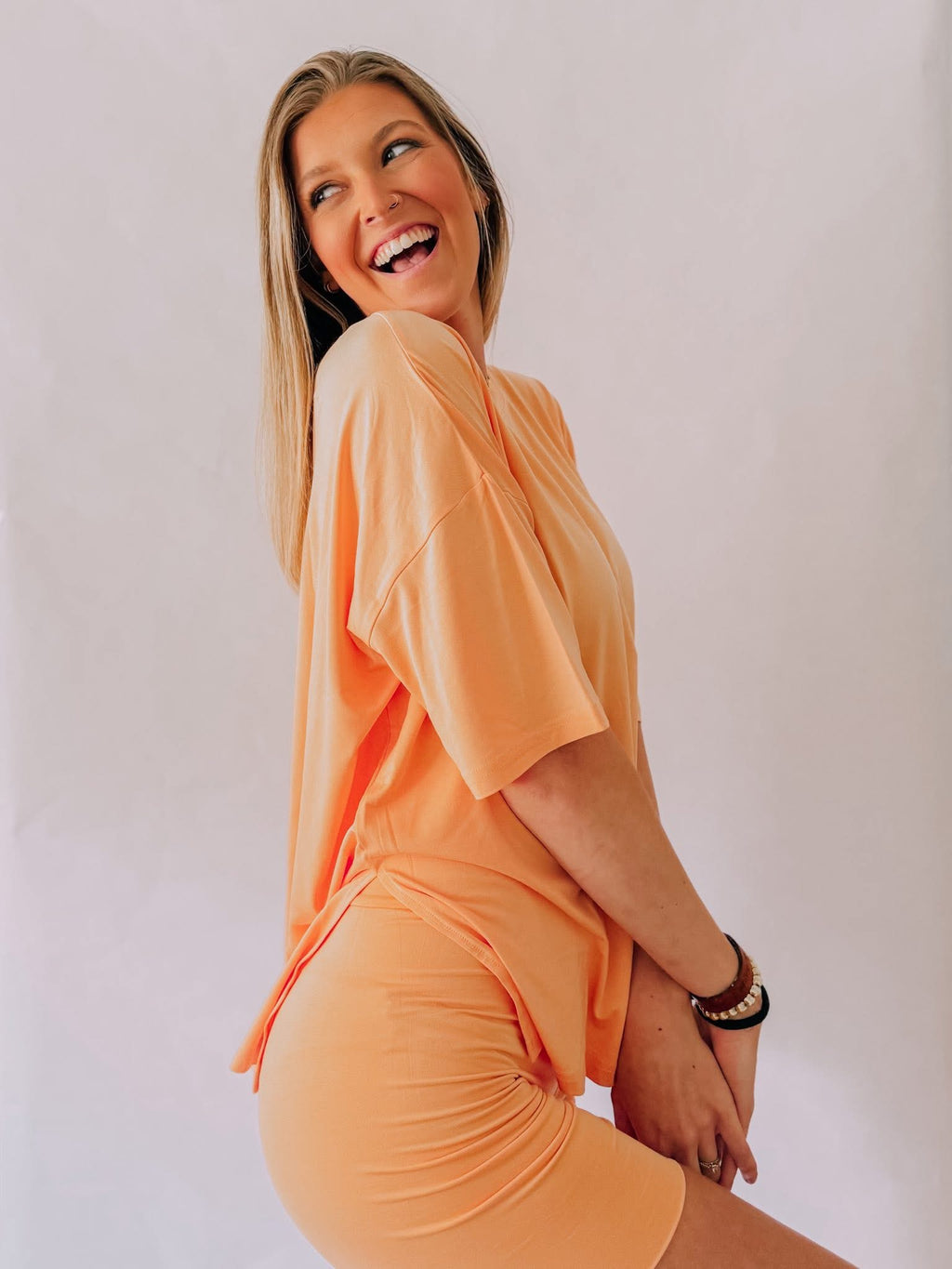 Peach Belini Womens Oversized Biker Short Set