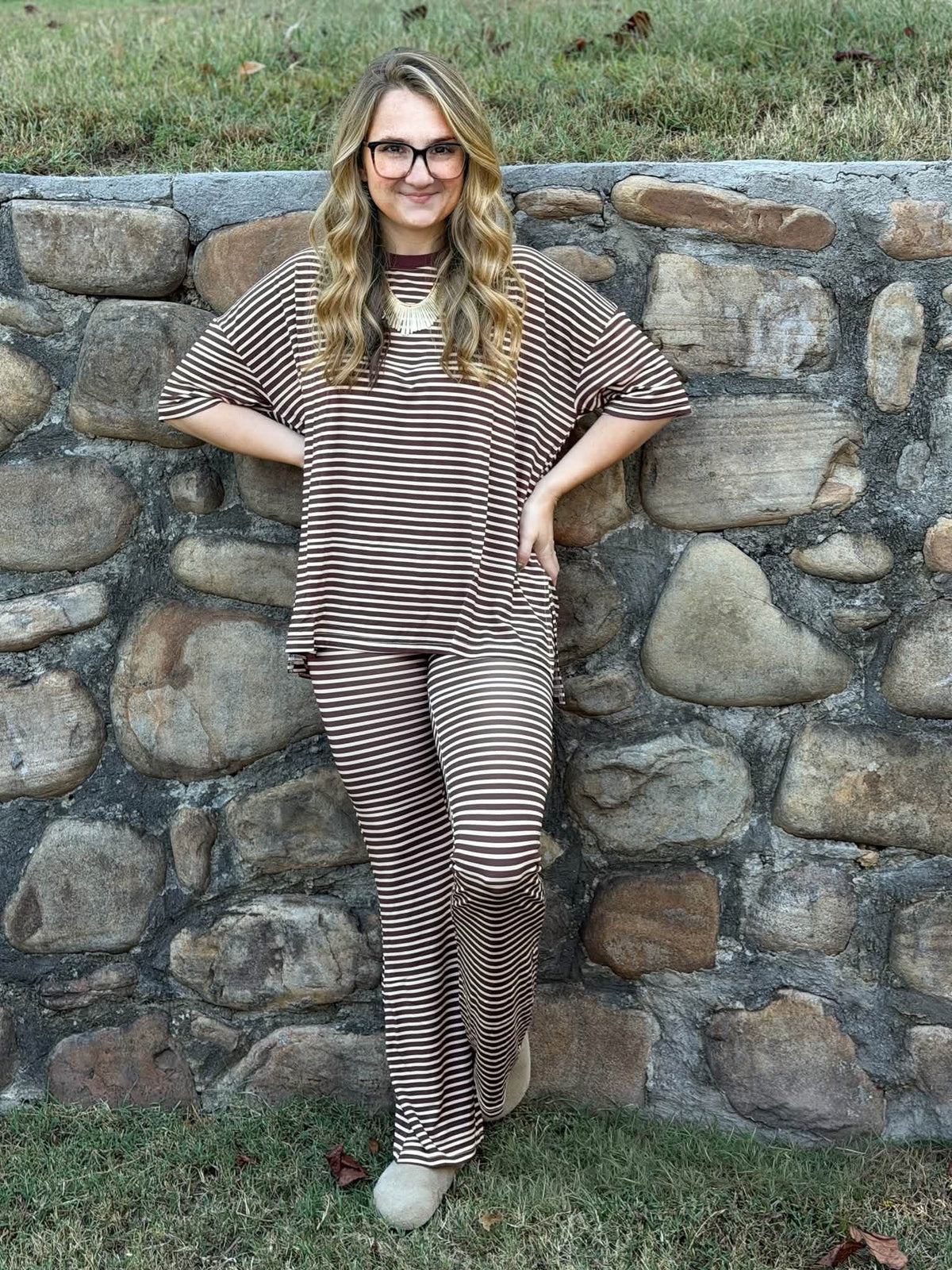 Cinnamon Latte Stripes Womens Pant Set