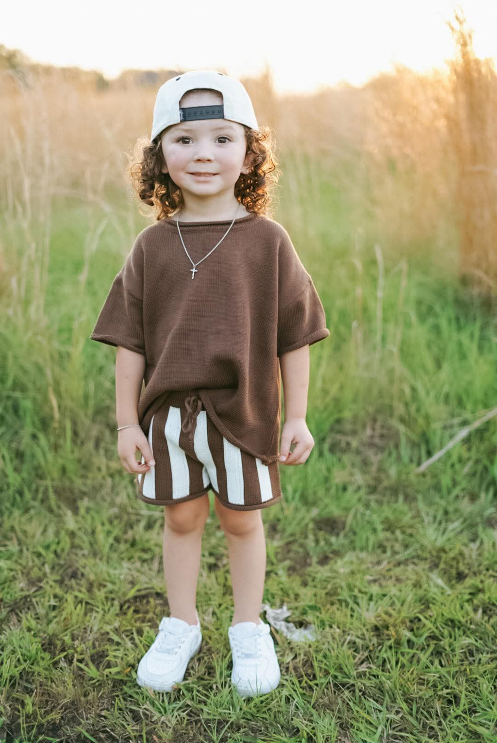Chocolate Striped Knit Short Set