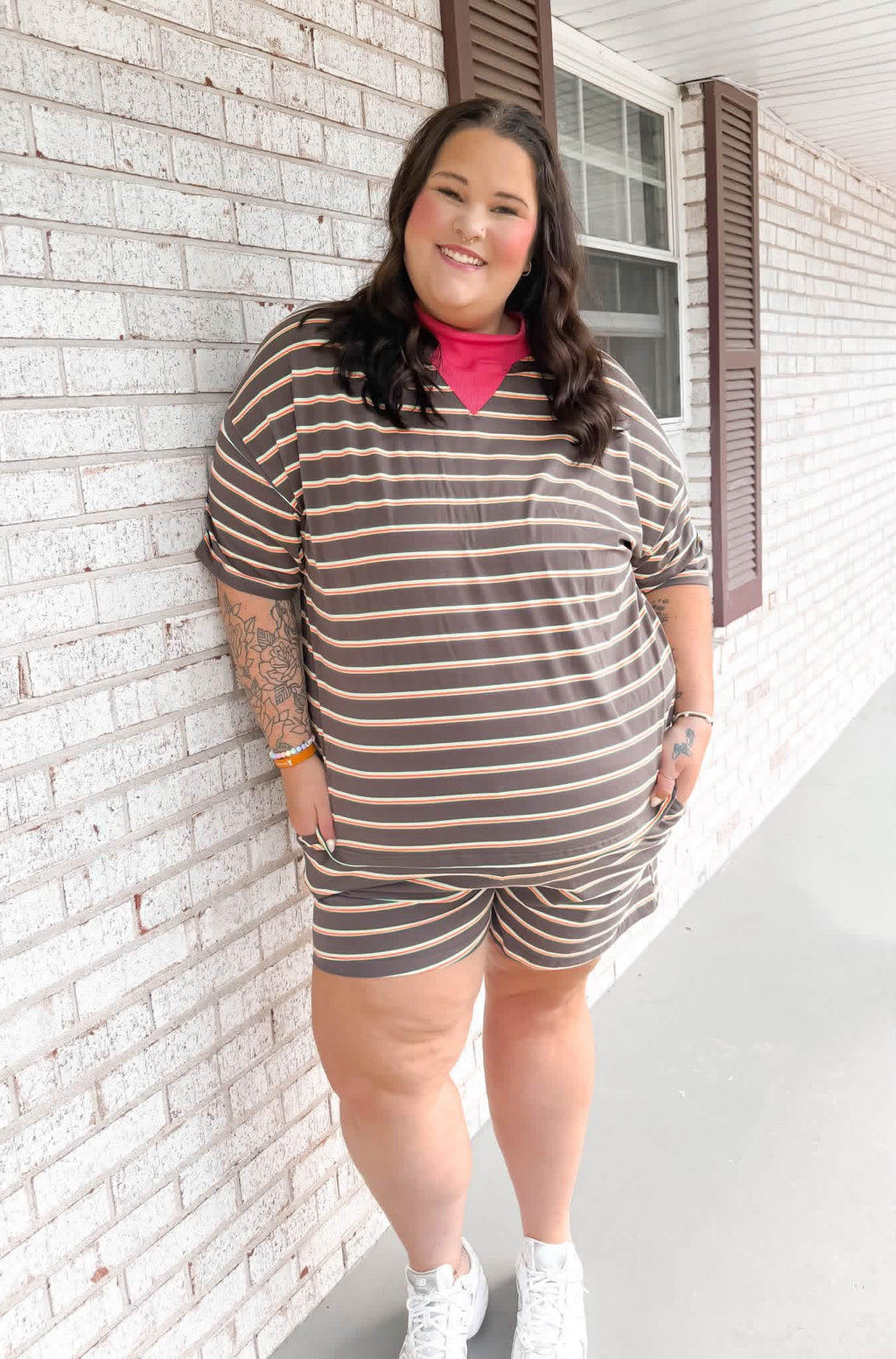 Neon Tide Mockneck striped short set